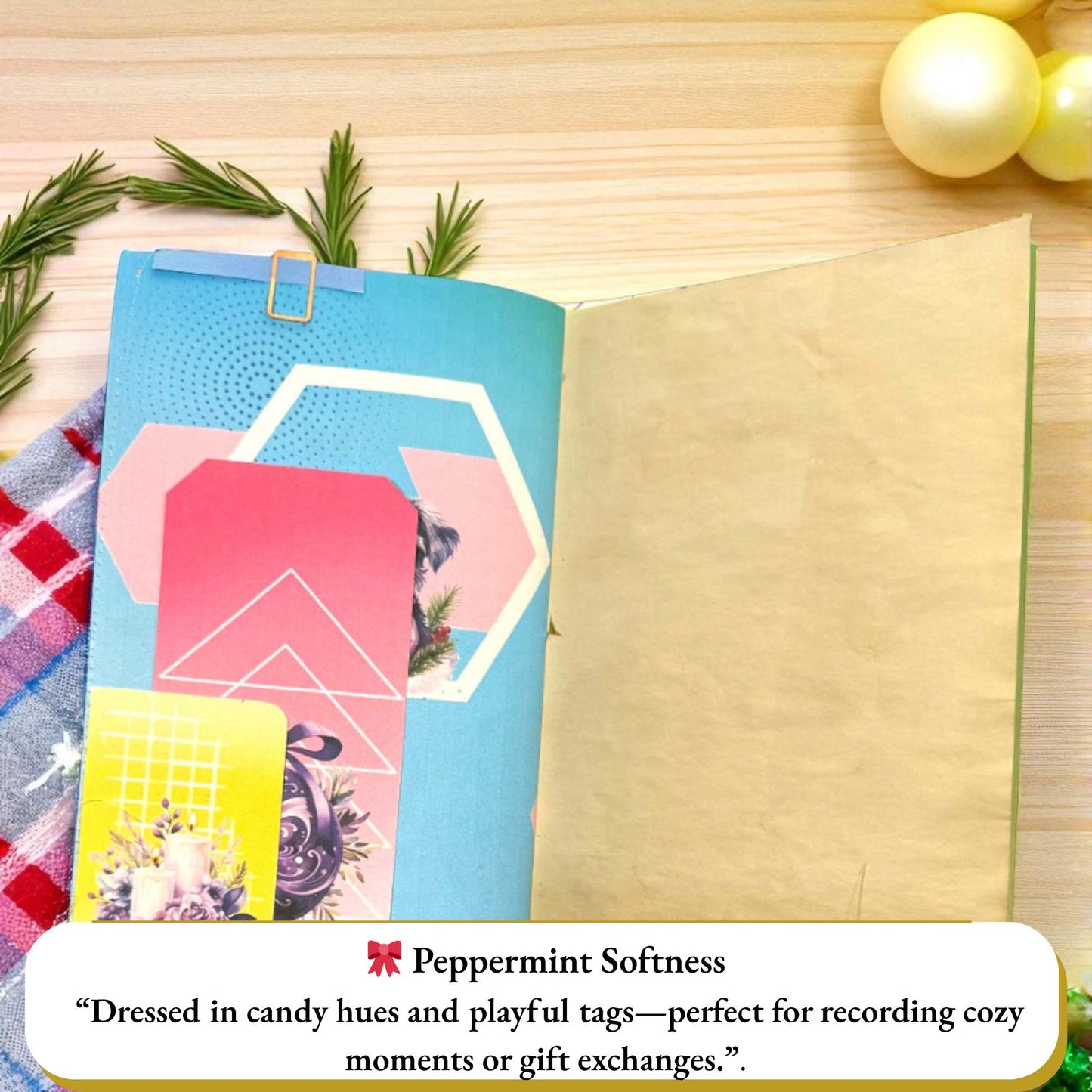 Sugarplum Whispers Holiday Gift Set – Pastel Christmas Junk Journal + Quilted Zipper Pouch – Handmade Christmas Writing Set – Ready to Ship