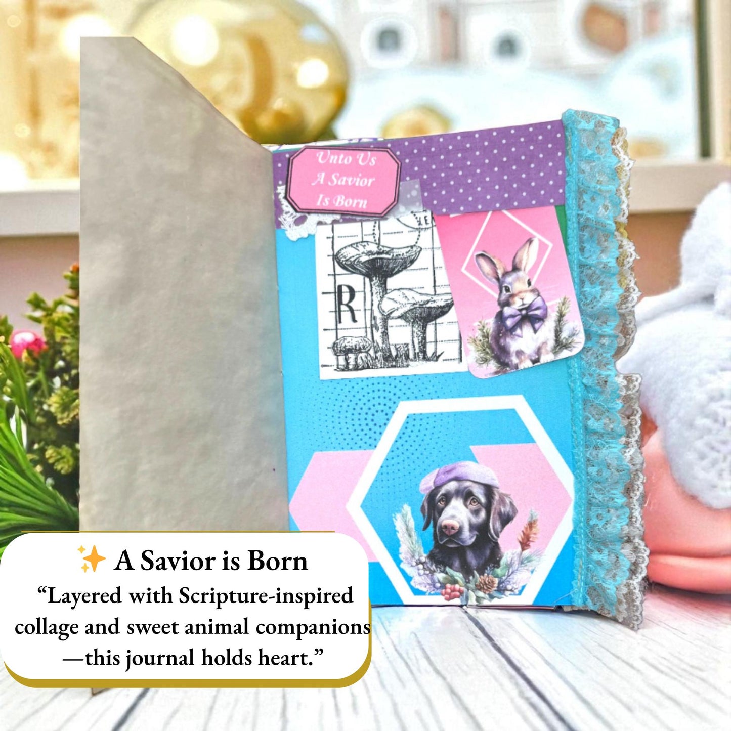 Sugarplum Whispers Holiday Gift Set – Pastel Christmas Junk Journal + Quilted Zipper Pouch – Handmade Christmas Writing Set – Ready to Ship