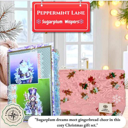 Sugarplum Whispers Holiday Gift Set – Pastel Christmas Junk Journal + Quilted Zipper Pouch – Handmade Christmas Writing Set – Ready to Ship