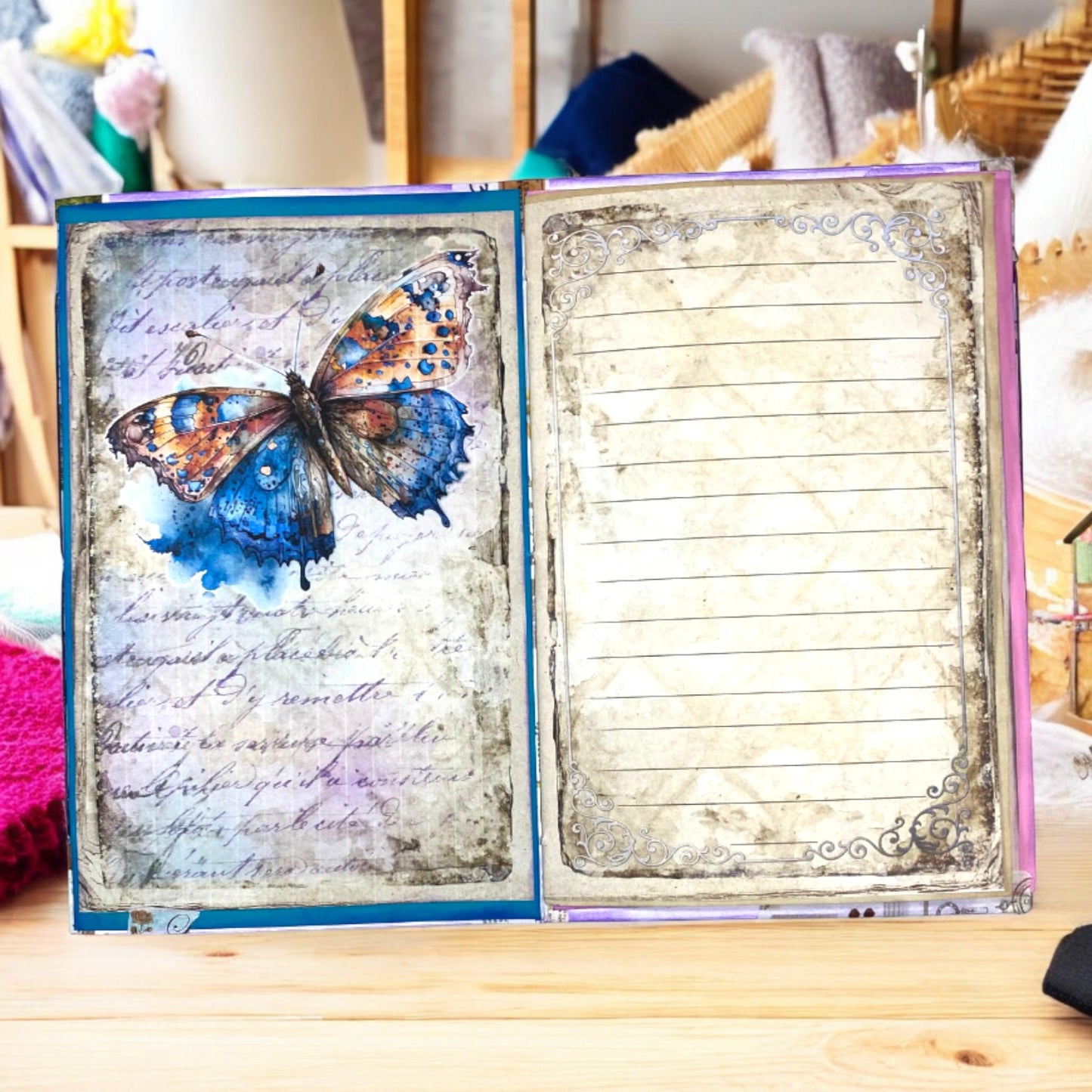 Feathers & Whispers – Owl And Butterfly Junk Journal | Handmade Flip-Flop Forest Journal B6 with Pockets  Ephemera
