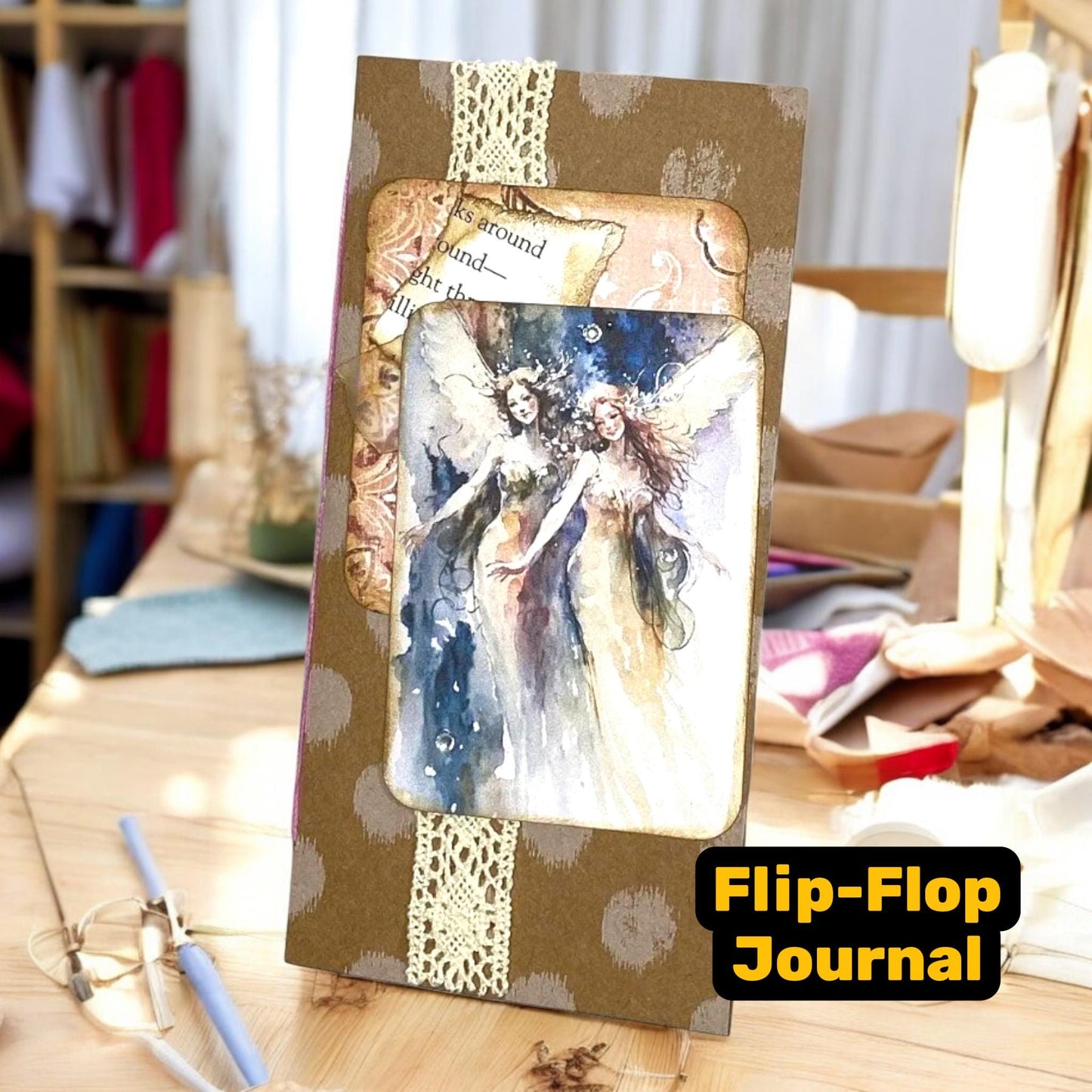 Halloween Angel Junk Journal – Handmade Flip-Flop Journal with Tags, Coffee-Dyed Pages, Pockets, Spooky Ephemera & Vintage Layers