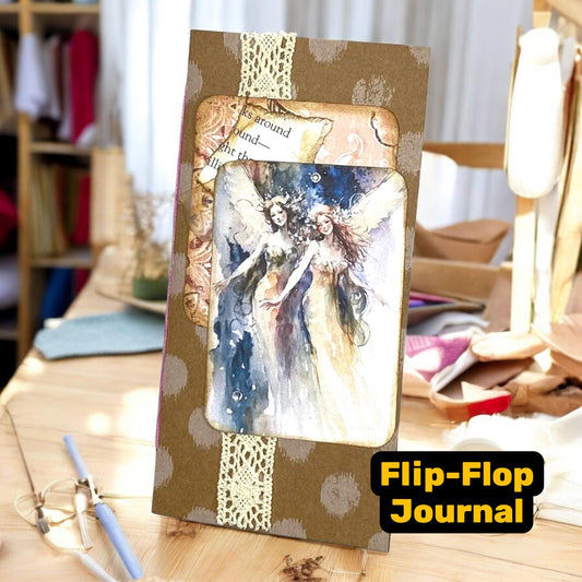 Halloween Angel Junk Journal – Handmade Flip-Flop Journal with Tags, Coffee-Dyed Pages, Pockets, Spooky Ephemera & Vintage Layers
