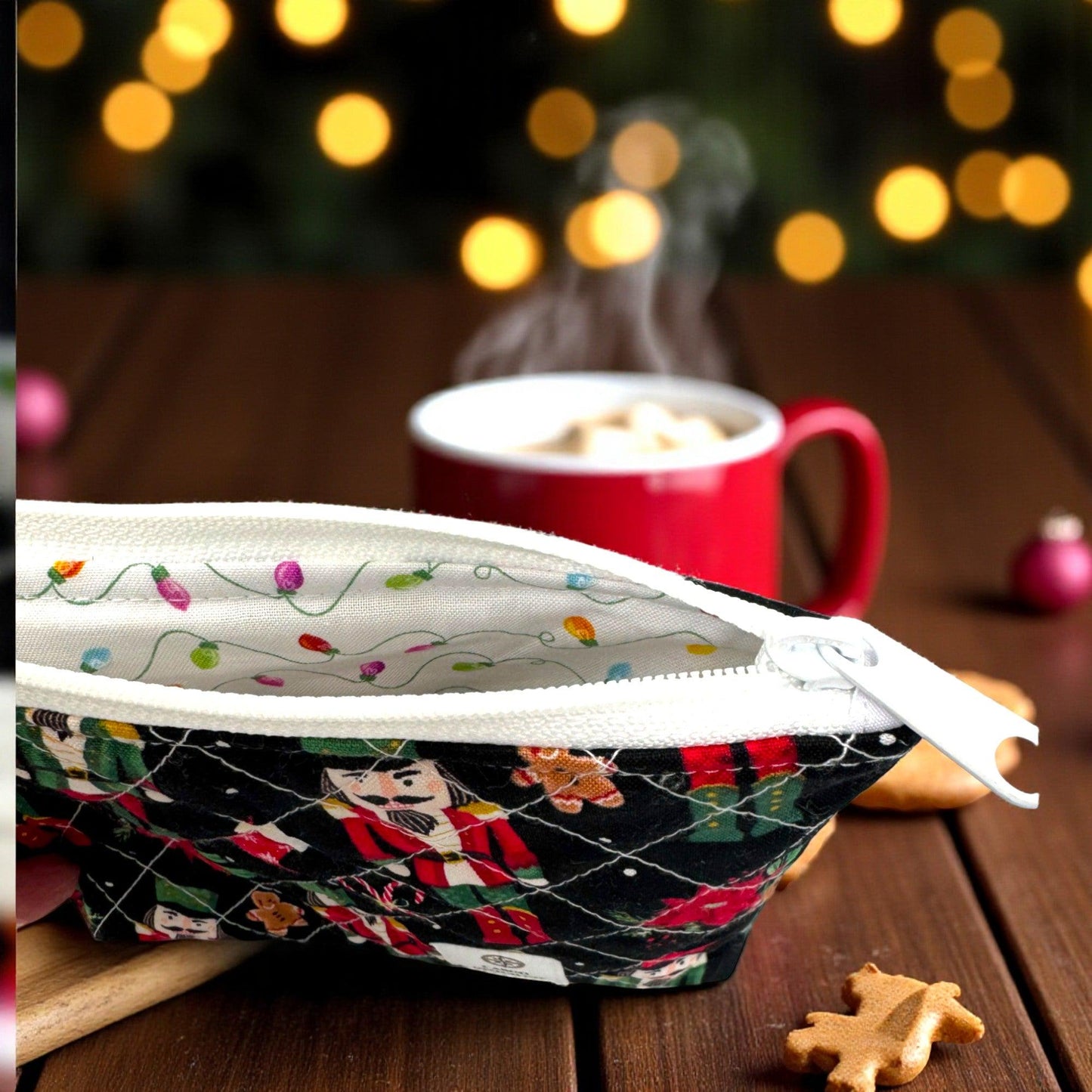 Medium Nutcracker Quilted Zipper Pouch 7x5x2 - Everyday Peppermint Lane | Makeup Bag | Holiday Gift