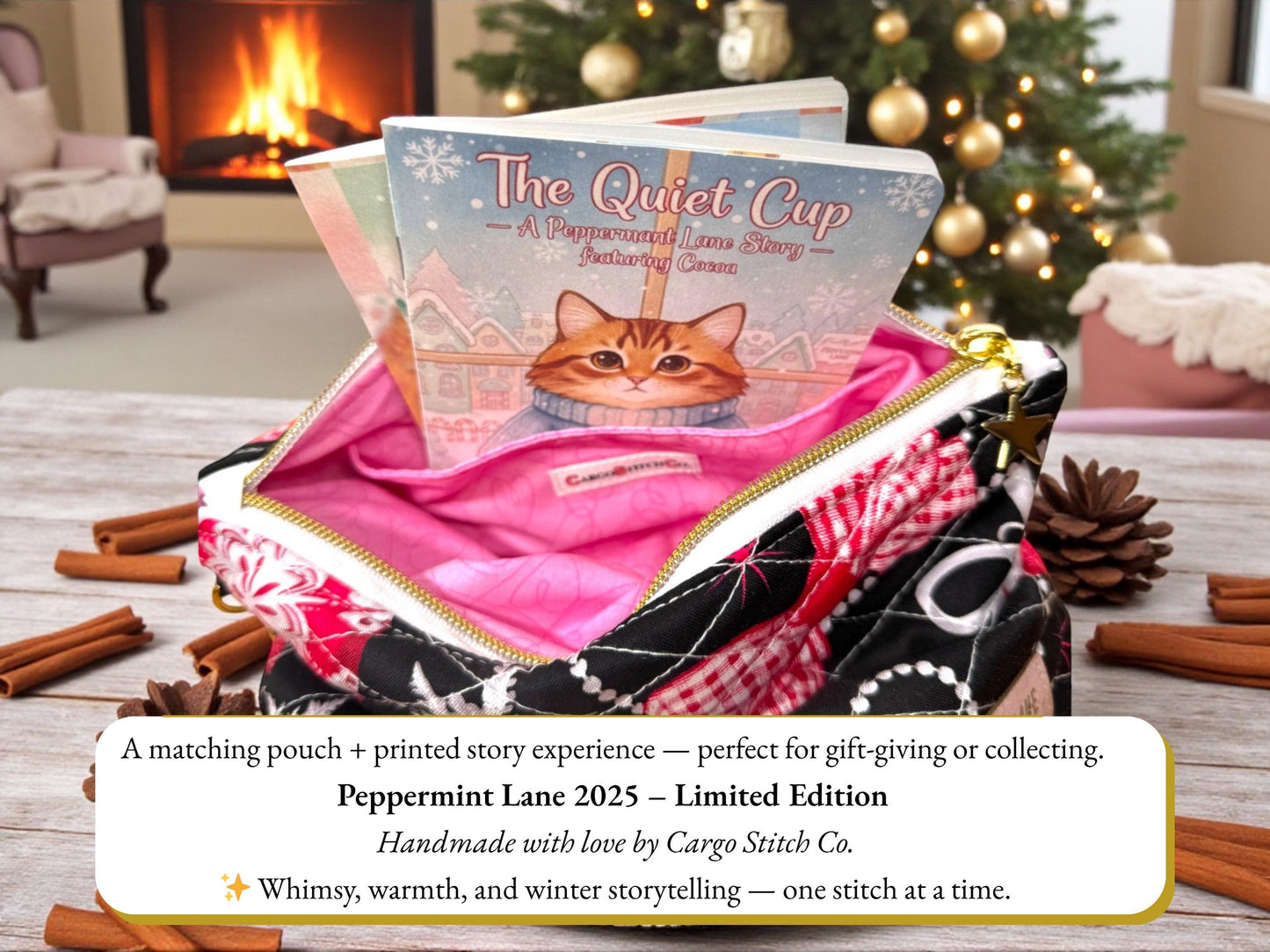 Cocoa’s Quiet Cup Quilted Pouch Bundle - Peppermint Lane 2025 | Final Edition Holiday Set | Gifts | Ornament Magic | Choose Your Size