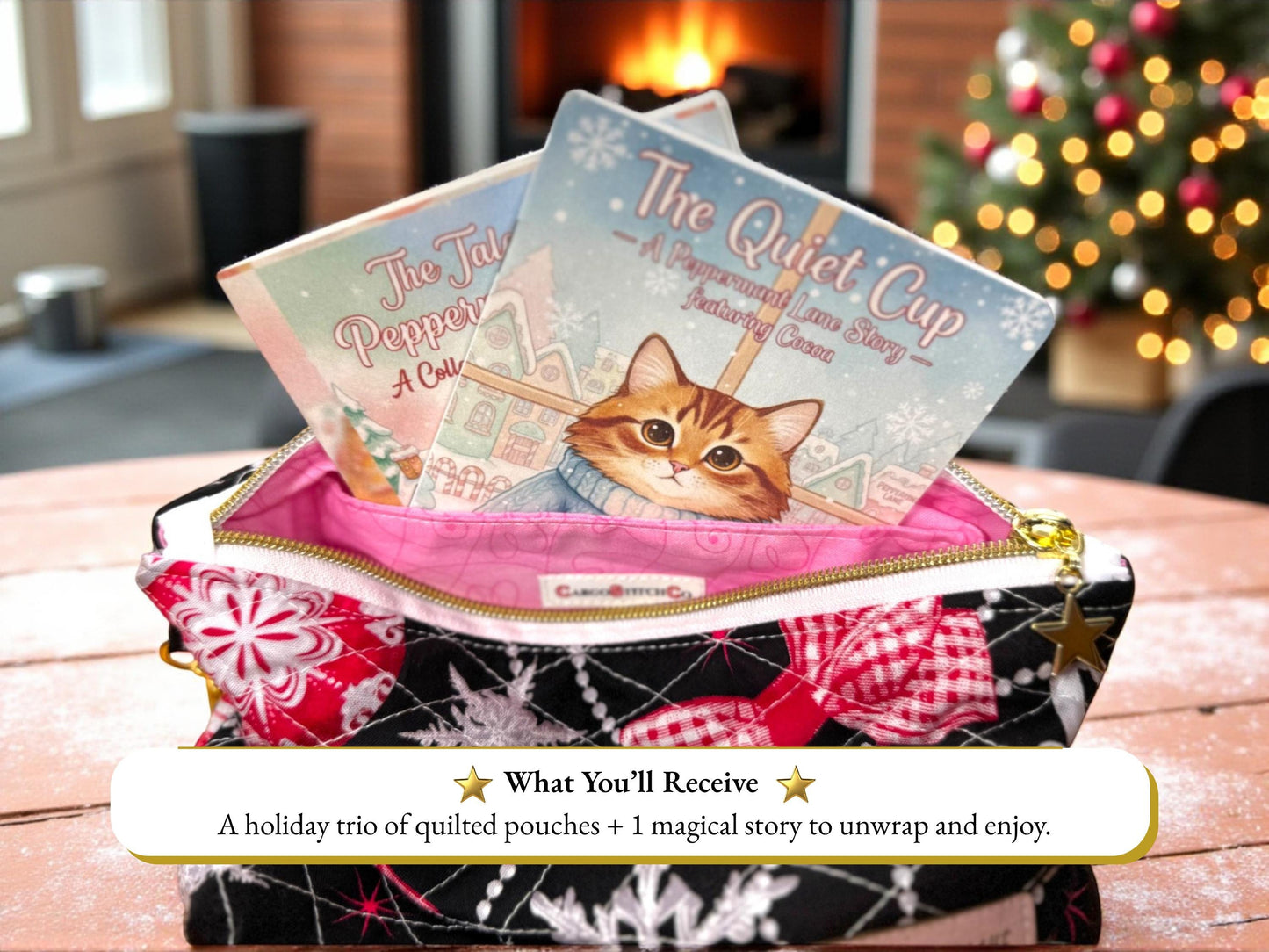 Cocoa’s Quiet Cup Quilted Pouch Bundle - Peppermint Lane 2025 | Final Edition Holiday Set | Gifts | Ornament Magic | Choose Your Size