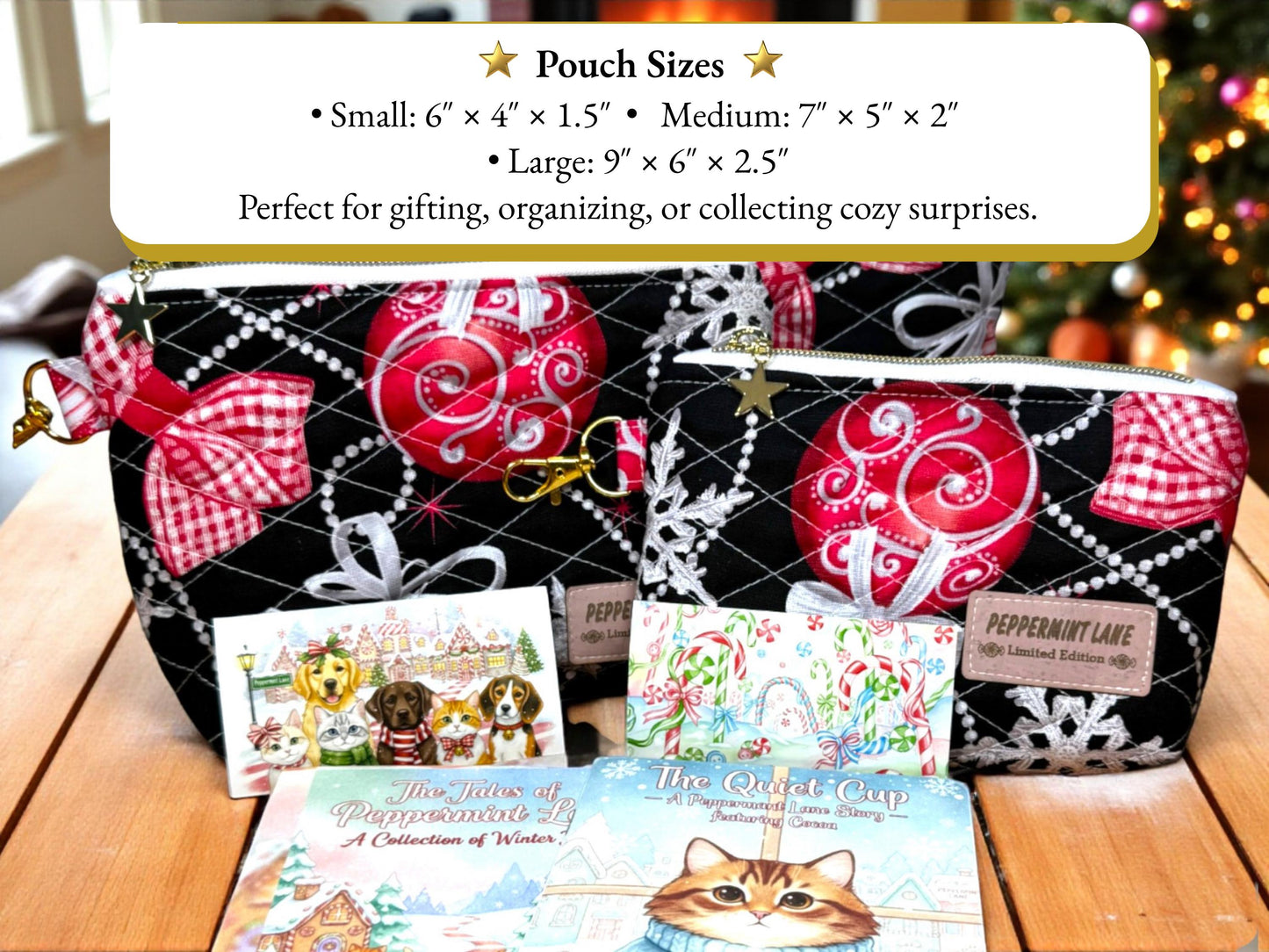 Cocoa’s Quiet Cup Quilted Pouch Bundle - Peppermint Lane 2025 | Final Edition Holiday Set | Gifts | Ornament Magic | Choose Your Size