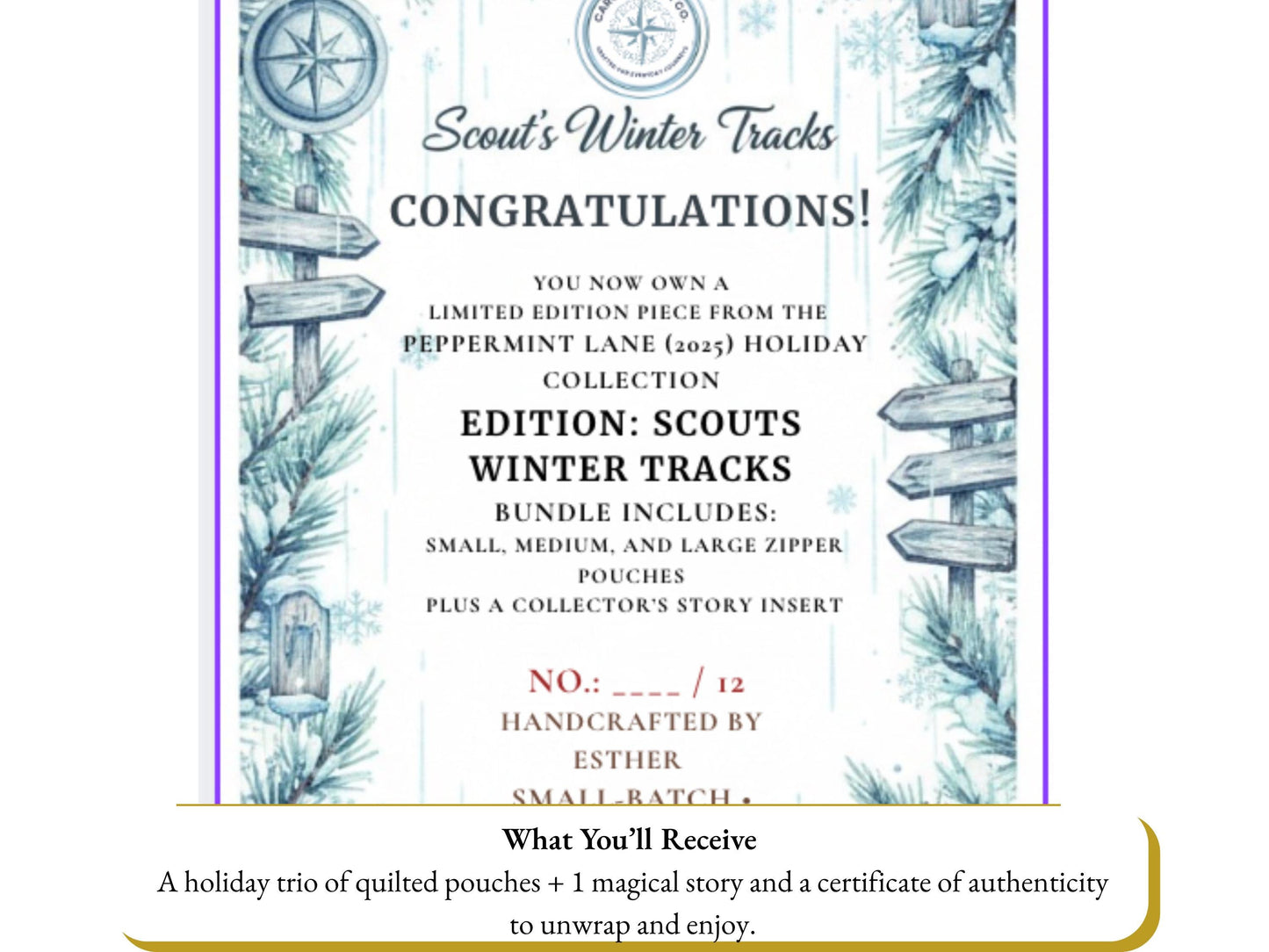 Scout’s Winter Tracks Christmas Pouch Peppermint Lane 2025 Limited Edition | Choose Your Size | Quilted Holiday Pouch Set by Cargo Stitch Co