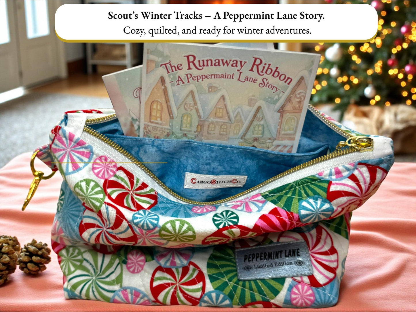Scout’s Winter Tracks Christmas Pouch Peppermint Lane 2025 Limited Edition | Choose Your Size | Quilted Holiday Pouch Set by Cargo Stitch Co