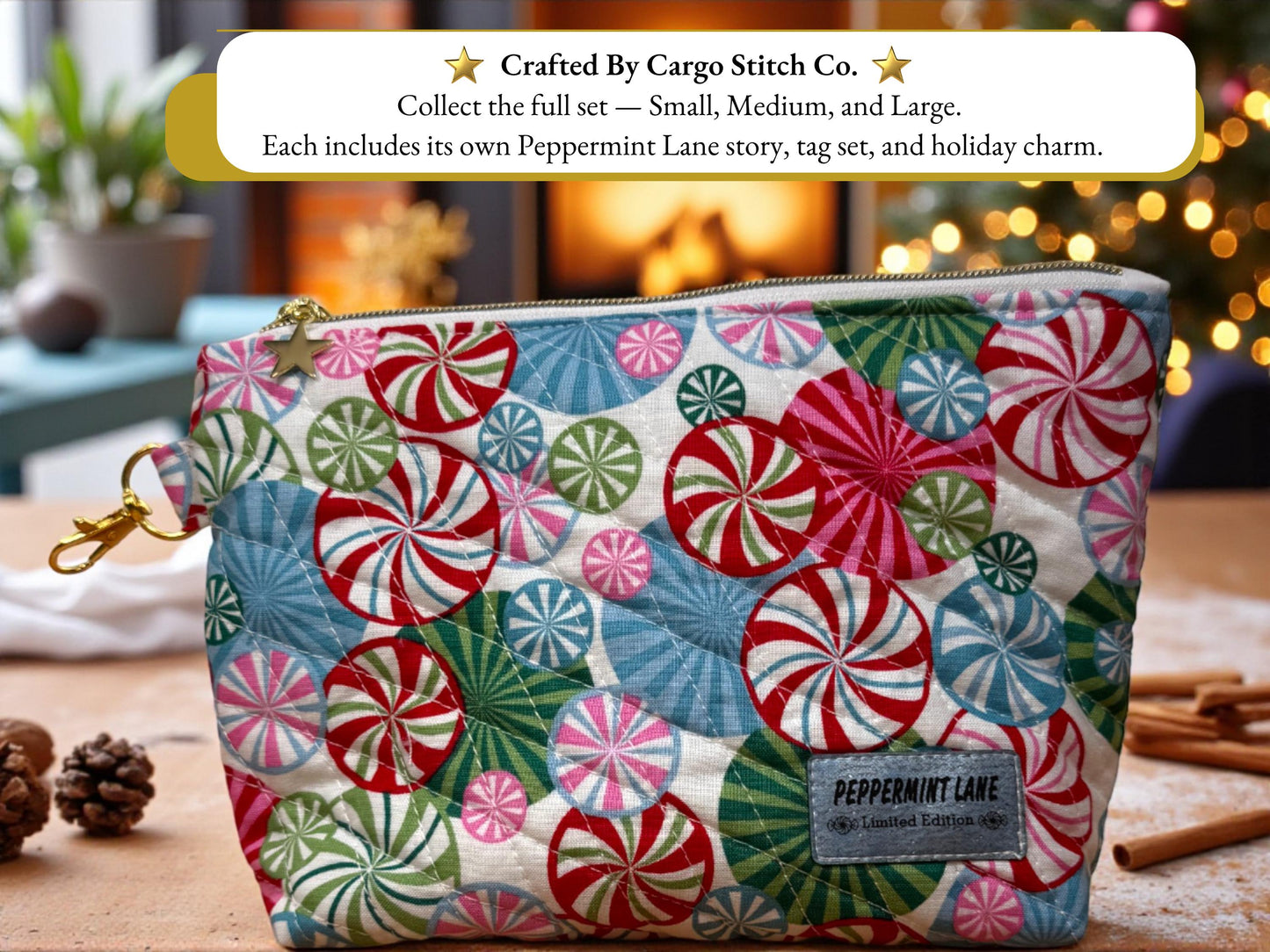 Scout’s Winter Tracks Christmas Pouch Peppermint Lane 2025 Limited Edition | Choose Your Size | Quilted Holiday Pouch Set by Cargo Stitch Co