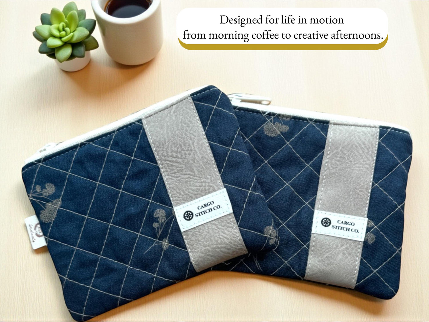 Handmade Quilted Flat Zipper Pouch – Stocking Stuffers | 5x4 Everyday Pouch | Vinyl Accent Options | Holiday Gift Idea | Gift Card Holder