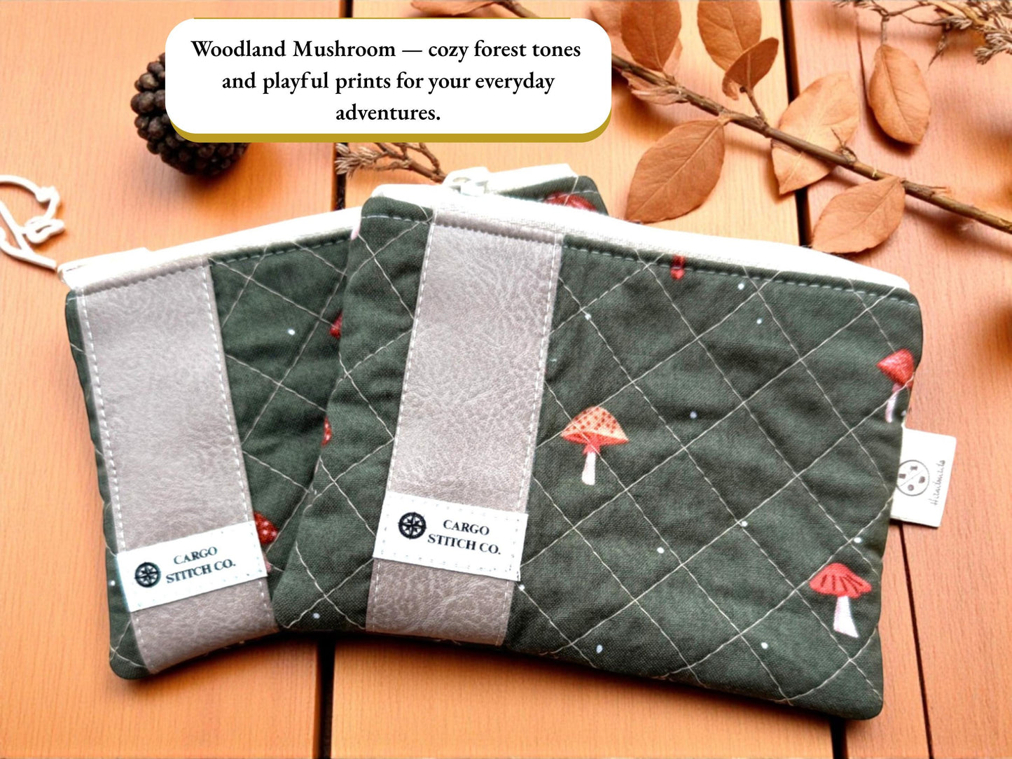 Handmade Quilted Flat Zipper Pouch – Stocking Stuffers | 5x4 Everyday Pouch | Vinyl Accent Options | Holiday Gift Idea | Gift Card Holder