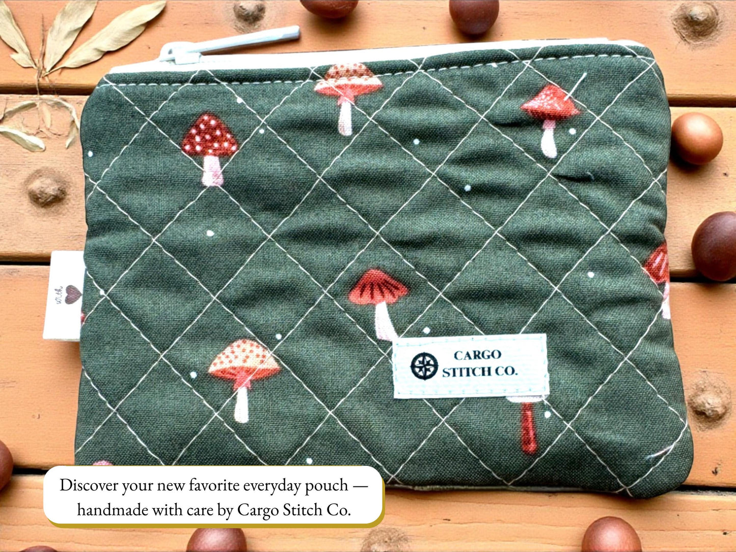 Handmade Quilted Flat Zipper Pouch – Stocking Stuffers | 5x4 Everyday Pouch | Vinyl Accent Options | Holiday Gift Idea | Gift Card Holder