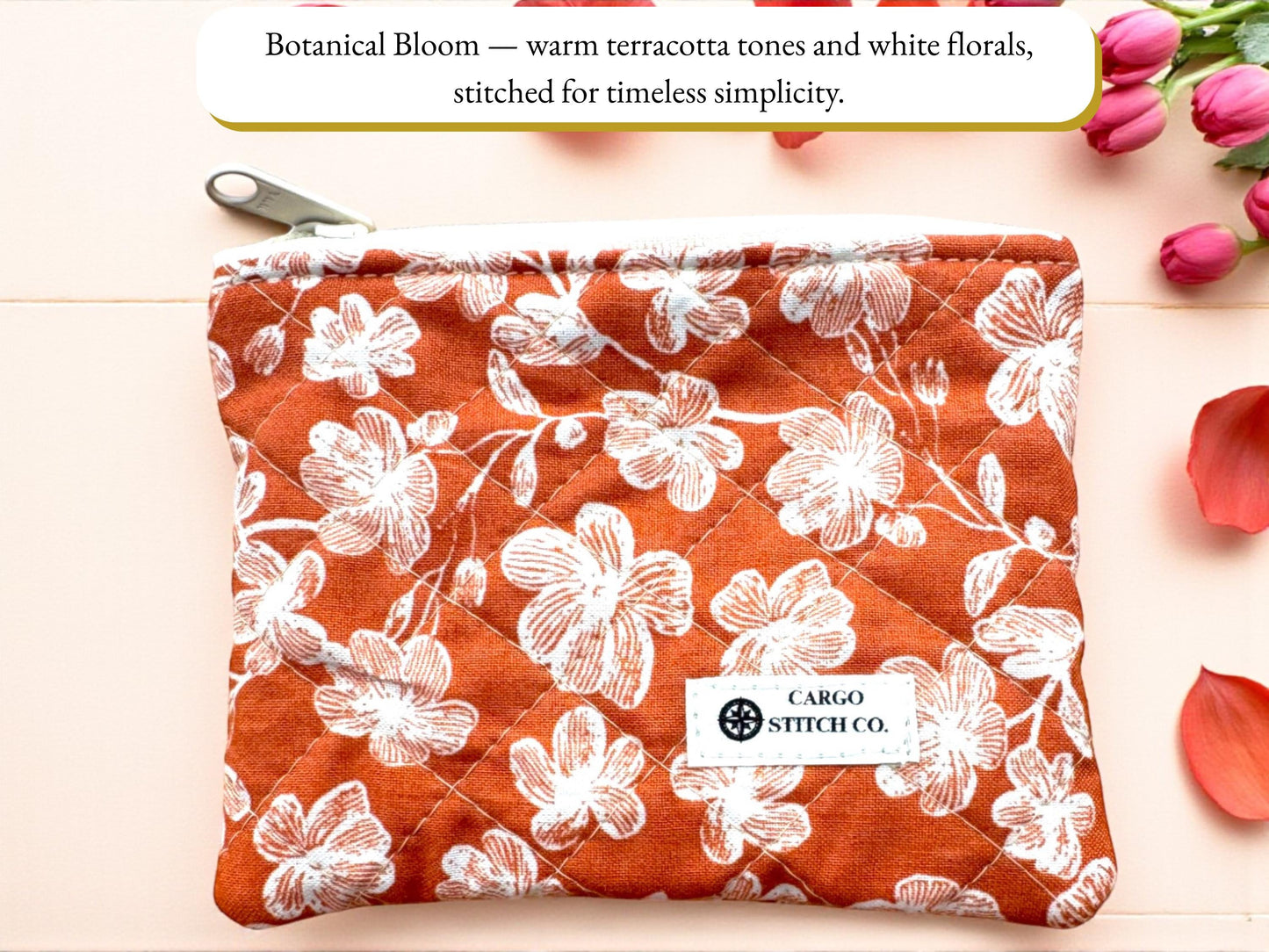 Handmade Quilted Flat Zipper Pouch – Stocking Stuffers | 5x4 Everyday Pouch | Vinyl Accent Options | Holiday Gift Idea | Gift Card Holder