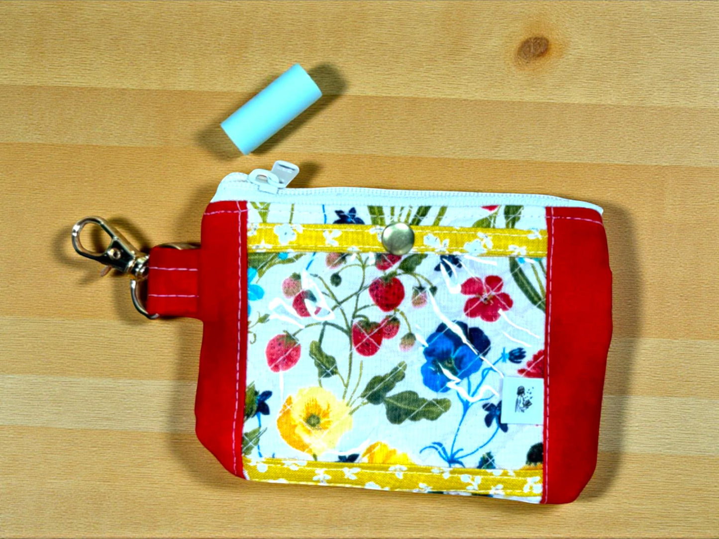 Wildflower Road Manifest Wallet, Quilted Zipper Wallet with Clear Pocket, Snap Pocket & Card Slot — Handmade 5.5” x 4"