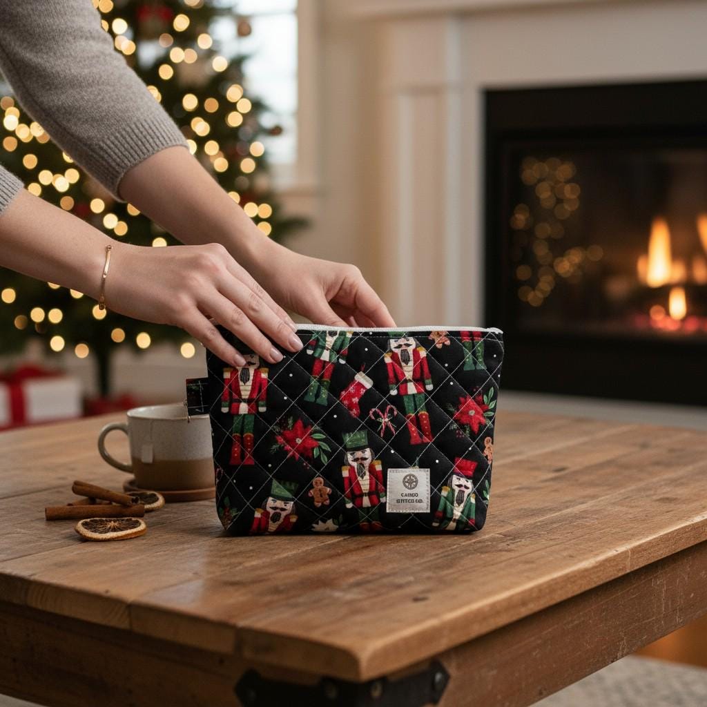 Large Nutcracker Zipper Pouch – 9x6x2 Quilted Bag  Handmade Holiday Gift Cosmetic Pouch Christmas Travel Pouch  Holiday Organizer