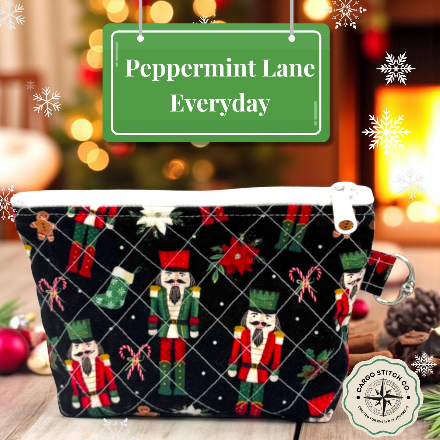 Large Nutcracker Zipper Pouch – 9x6x2 Quilted Bag  Handmade Holiday Gift Cosmetic Pouch Christmas Travel Pouch  Holiday Organizer