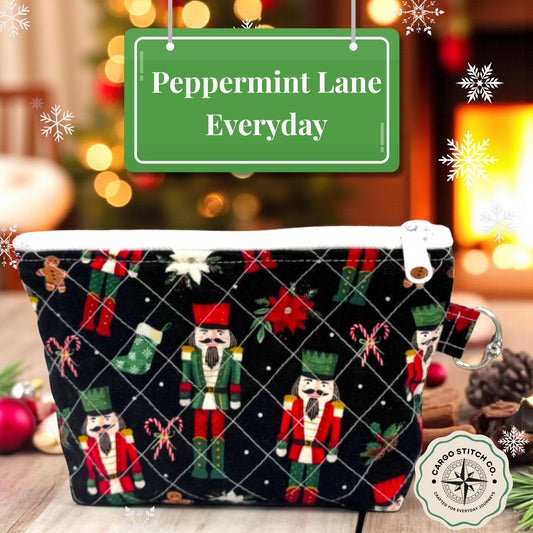 Medium Nutcracker Quilted Zipper Pouch 7x5x2 - Everyday Peppermint Lane | Makeup Bag | Holiday Gift