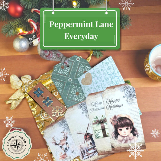 Green Christmas Junk Journal Tag – Triple Pocket Loaded Tag with Mini Notebook & Ephemera for Vintage Holiday Journaling