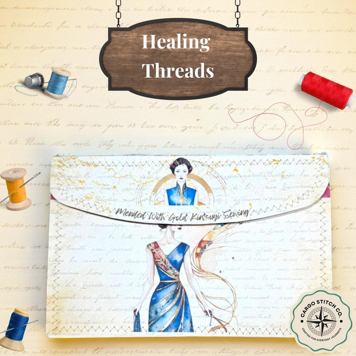 Healing Threads Accordion Folder – Mended With Gold Edition – Faith-Based Ephemera Organizer Clutch | Handmade Gift of Grace