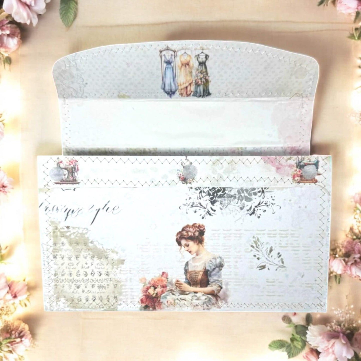 Healing Threads Accordion Folder – Vintage Seamstress Edition – Handmade Paper Organizer for Ephemera & Journaling Gifts