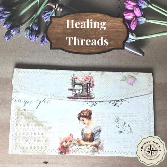 Healing Threads Accordion Folder – Vintage Seamstress Edition – Handmade Paper Organizer for Ephemera & Journaling Gifts