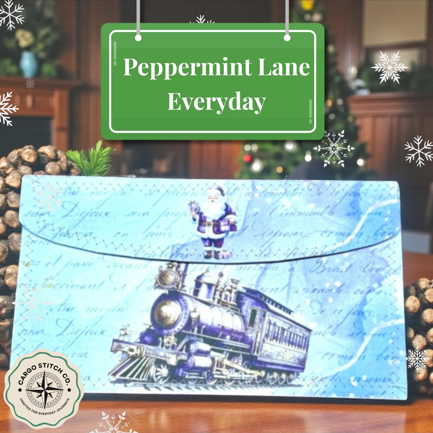 Peppermint Lane Accordion Folder – Santa’s Express Edition | Handmade Holiday Organizer for Receipts, Cards & Keepsakes