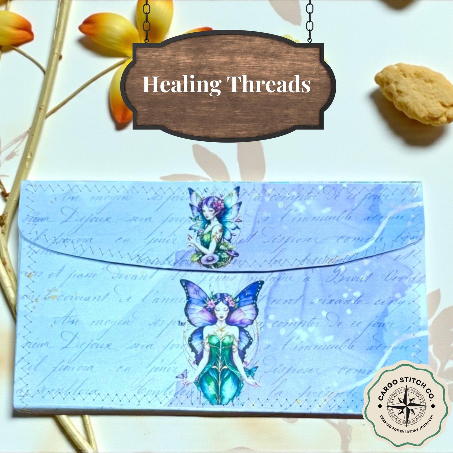 Healing Threads – Kintsugi Fairy File Folder | Handmade Paper Organizer with Whimsical Restoration Theme