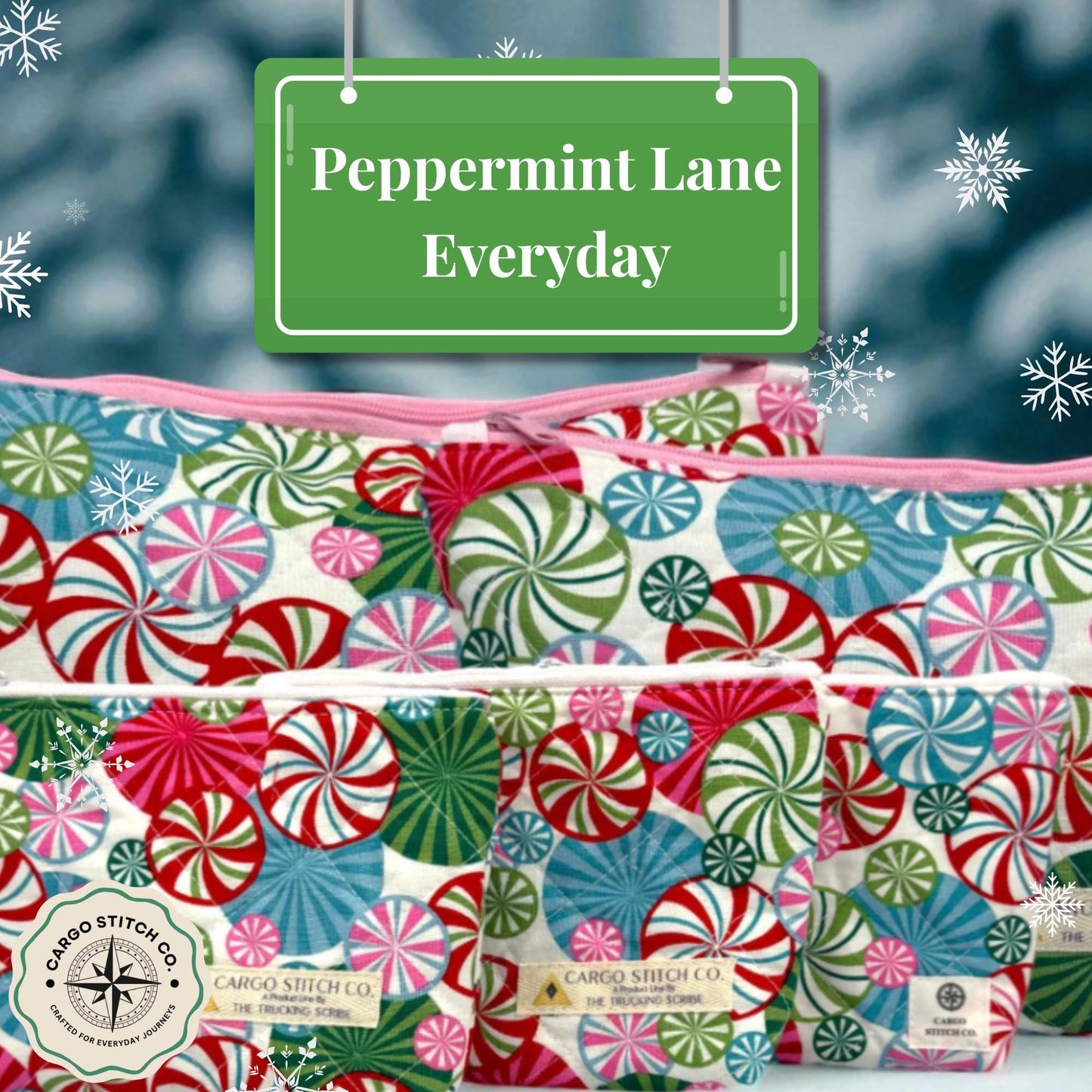 5-Piece Peppermint Swirl Pouch Set - Everyday Peppermint Lane | Makeup Organizer | Gift Set