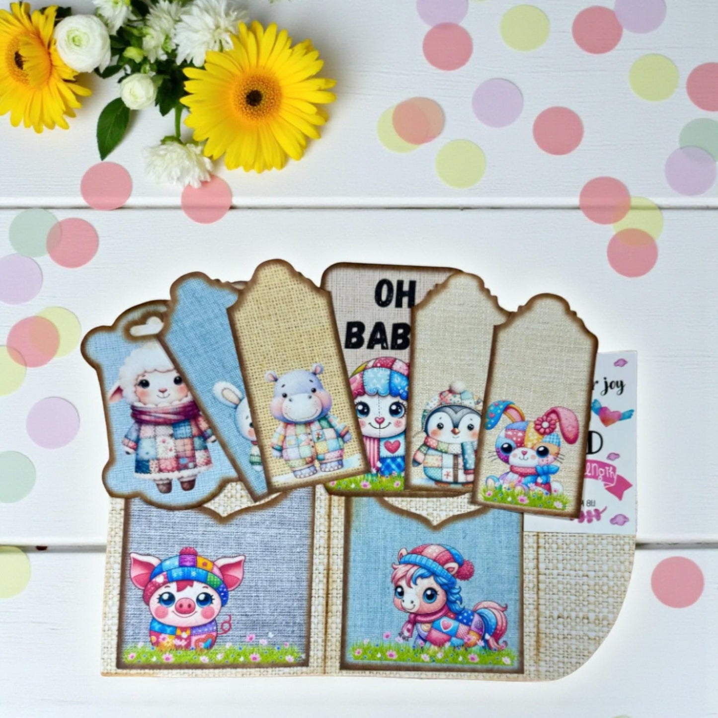 Handmade Quilted Animal Tags & Pockets – Baby Animal Ephemera Set | Junk Journal Add-On | Cozy Holiday Gift Tags