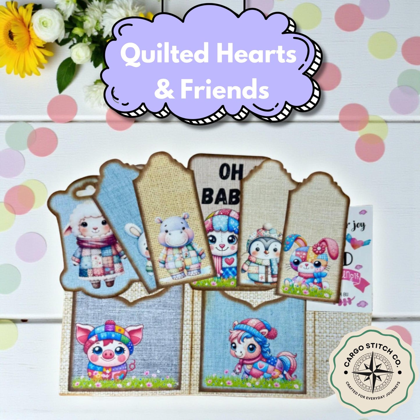 Handmade Quilted Animal Tags & Pockets – Baby Animal Ephemera Set | Junk Journal Add-On | Cozy Holiday Gift Tags