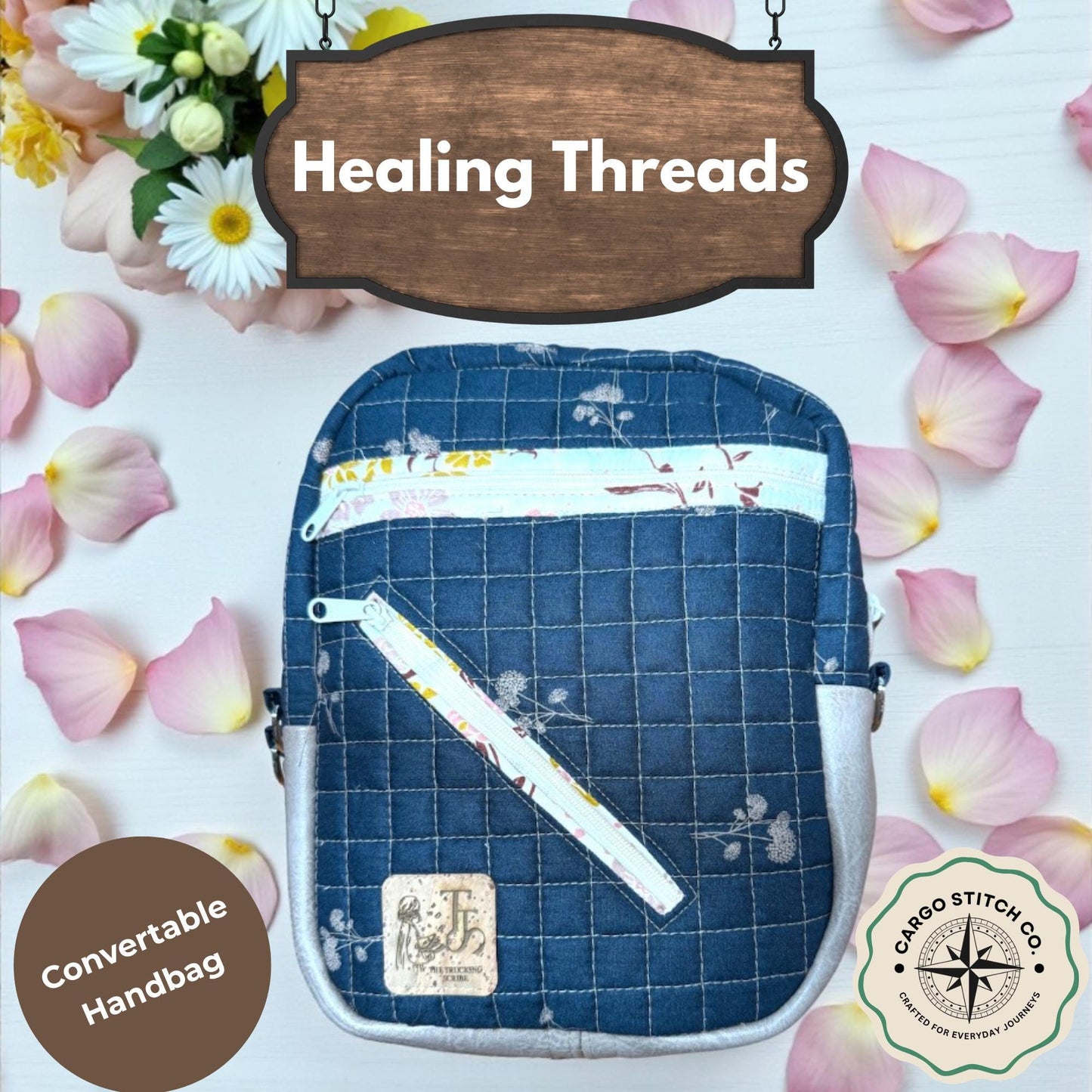 Midnight Garden Quilted Backpack – Handmade Crossbody Bag | Everyday Carry Collection | Cargo Stitch Co.