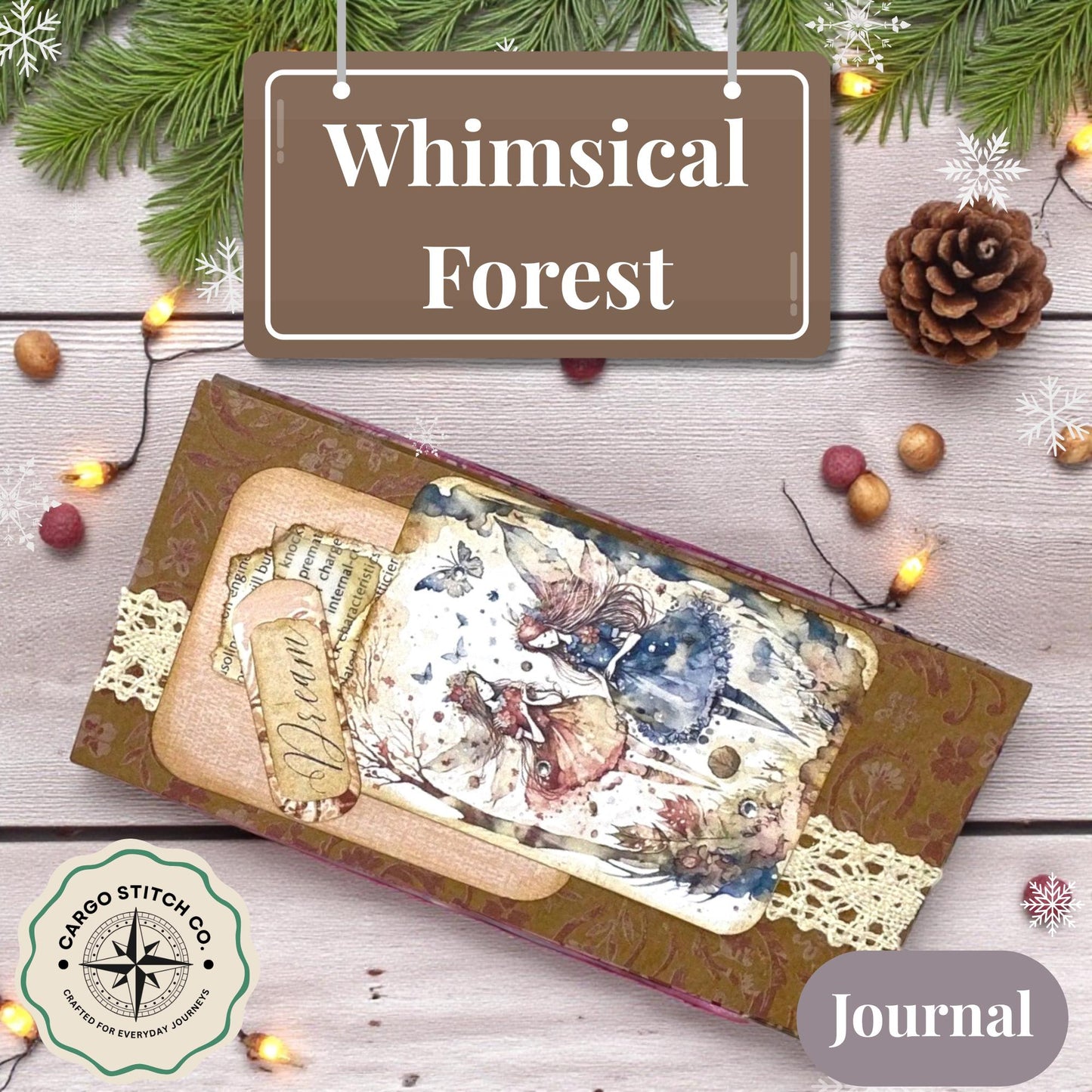 Whimsical Forest Fairy Folio – Dream Edition | Handmade Junk Journal Insert with Pockets & Lace | Autumn Fairy Ephemera Folder