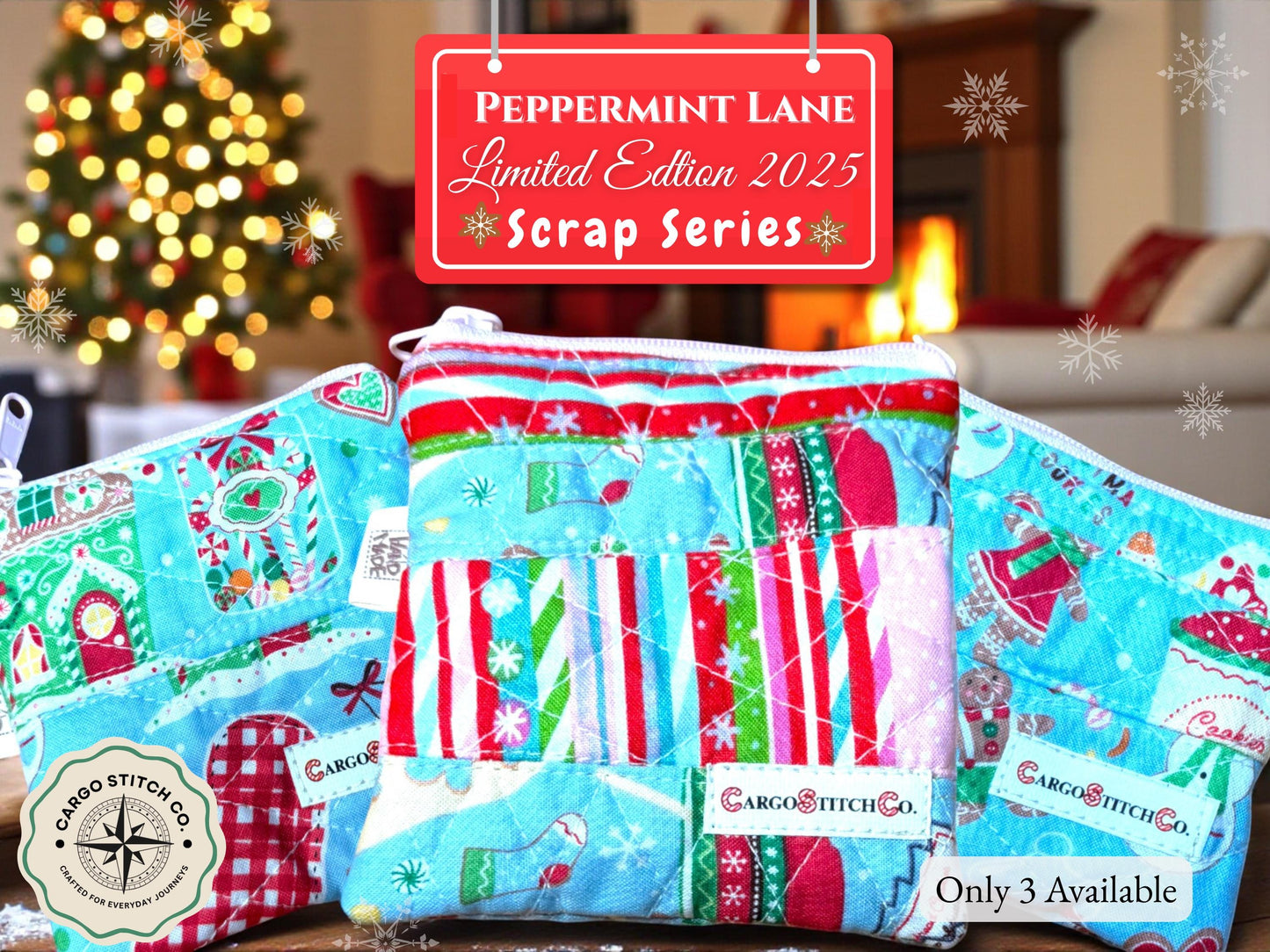 Mini Quilted PouchPeppermint Lane  | Mini Christmas Coin Purse | Holiday Gift Bag | Handmade Zipper Pouch | Stocking Stuffer