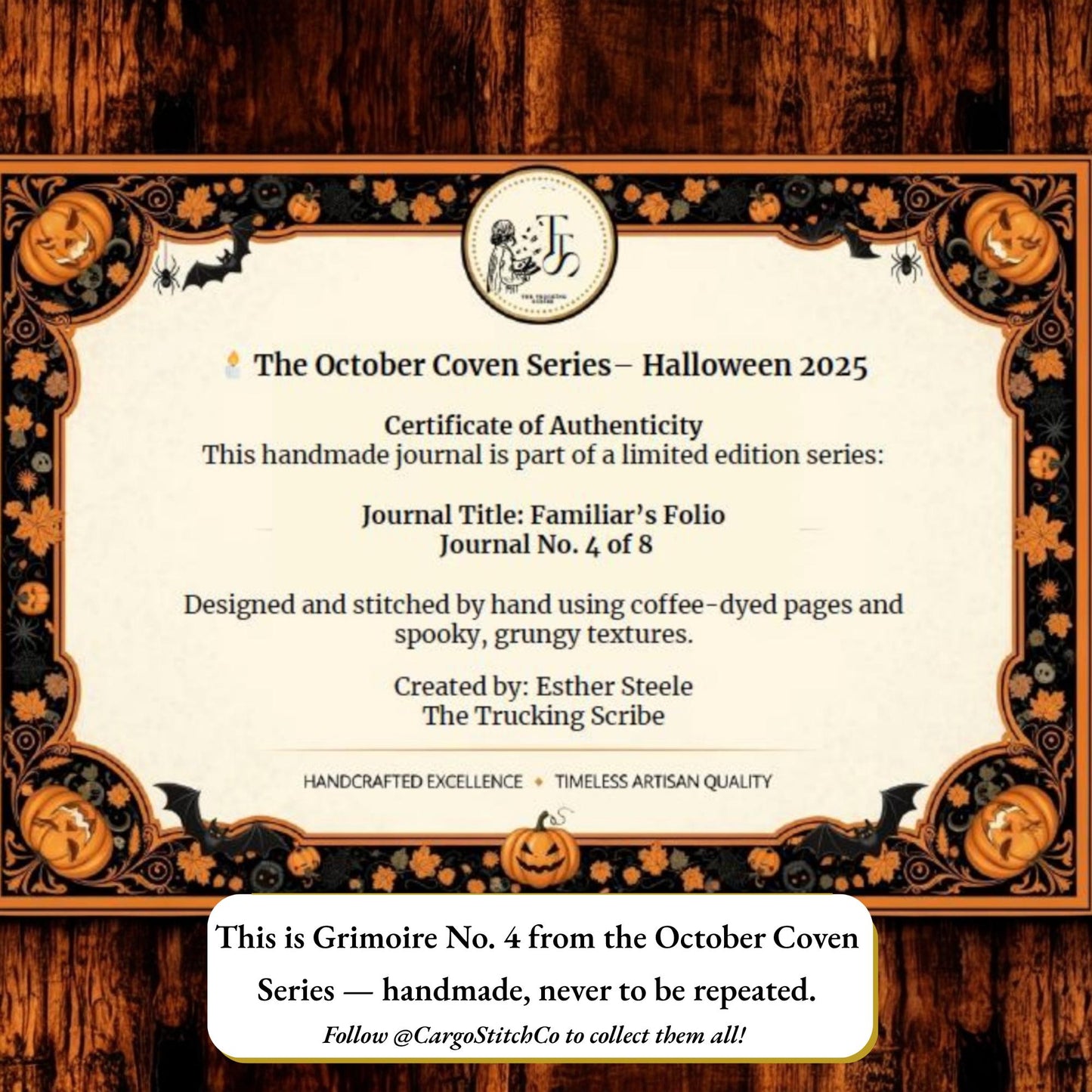 Witchy Cat Junk Journal – Autumn Harvest • Limited Edition Handmade Halloween Grimoire • Black Lace Spine • October Coven Series