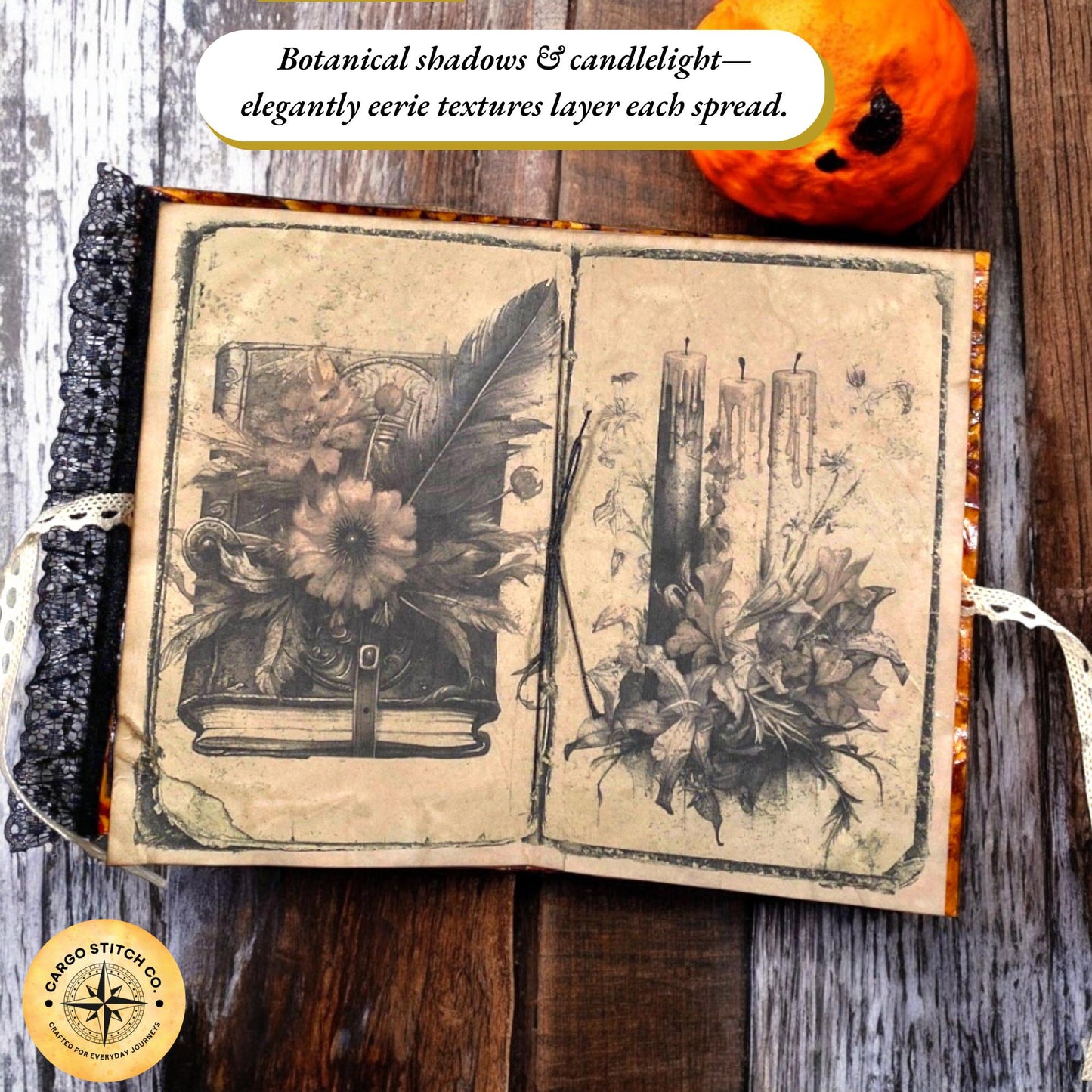 Witchy Cat Junk Journal – Autumn Harvest • Limited Edition Handmade Halloween Grimoire • Black Lace Spine • October Coven Series