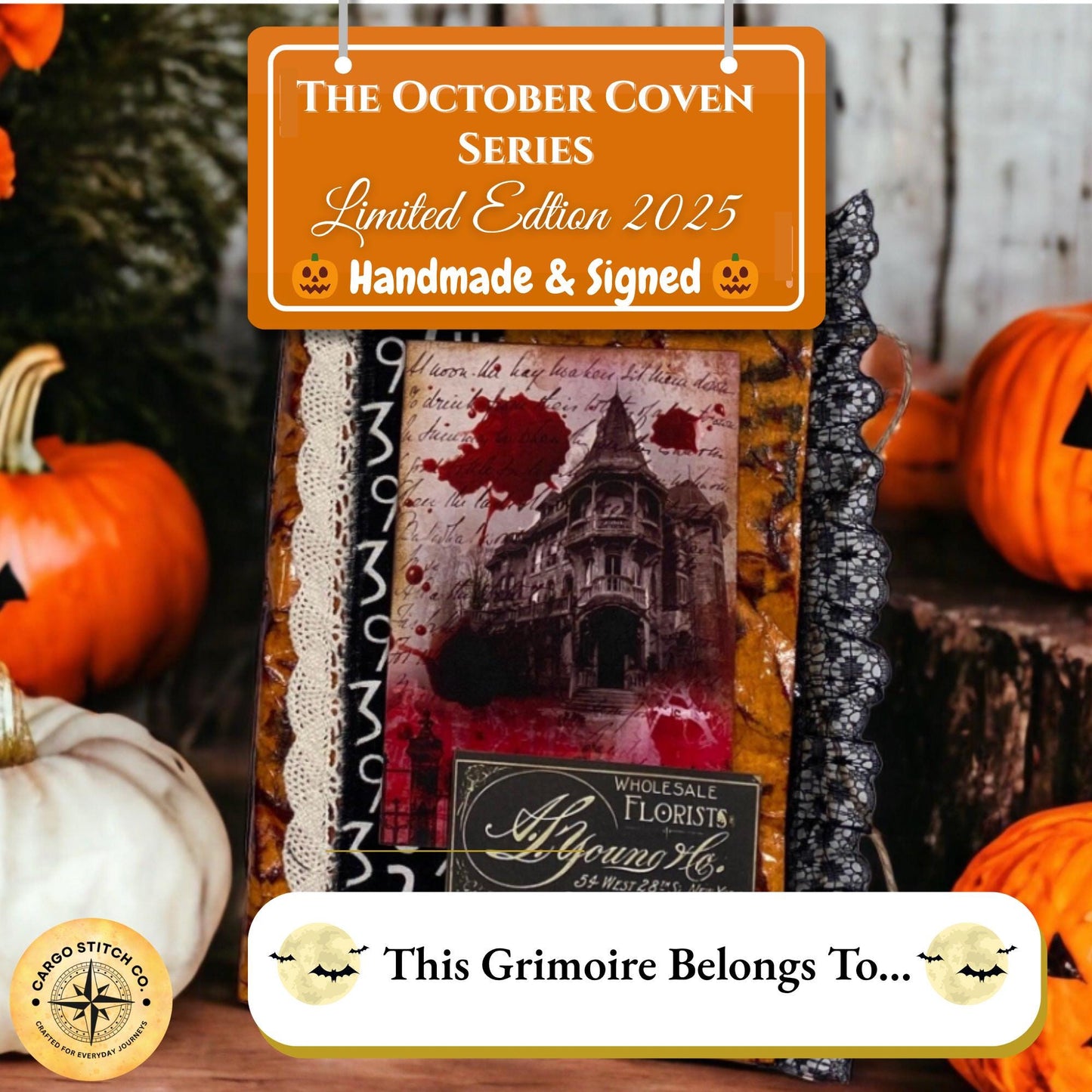 Blood Moon Manor – Gothic Grimoire Junk Journal, October Coven Series No. 6, Handmade Halloween Art Journal, Signed, OOAK Gift