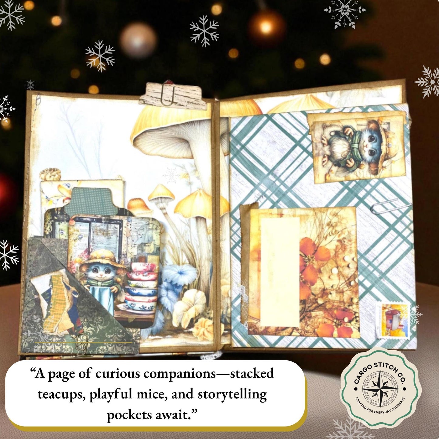 Whimsical Forest Journal – OOAK Handmade Mushroom Junk Journal – Winter Gift for Writers & Collectors – Ephy the Forest Keeper