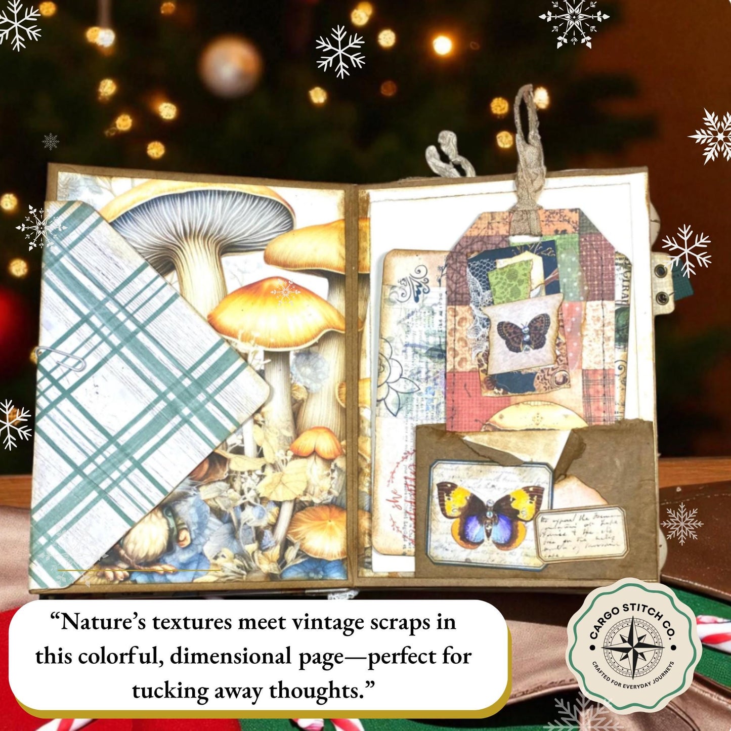 Whimsical Forest Journal – OOAK Handmade Mushroom Junk Journal – Winter Gift for Writers & Collectors – Ephy the Forest Keeper