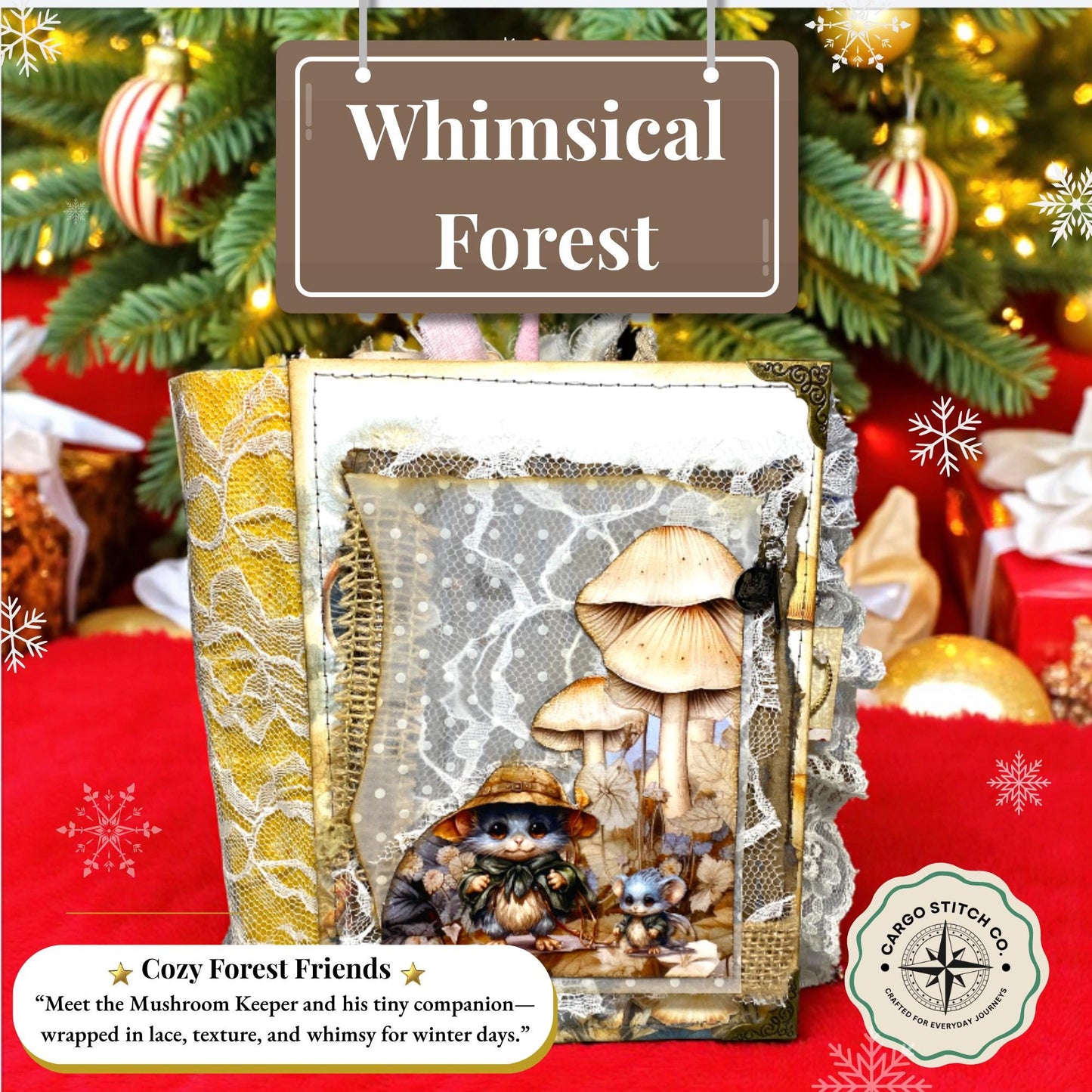 Whimsical Forest Journal – OOAK Handmade Mushroom Junk Journal – Winter Gift for Writers & Collectors – Ephy the Forest Keeper