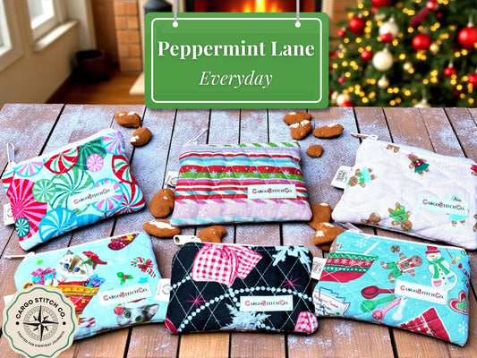Mini Quilted PouchPeppermint Lane  | Mini Christmas Coin Purse | Holiday Gift Bag | Handmade Zipper Pouch | Stocking Stuffer