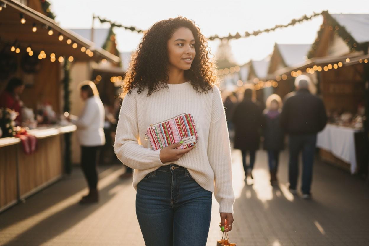 Sugarplum 3-Piece Quilted Pouch Set - Peppermint Lane Limited Edition | Pink Gingerbread | Story Character Bundle | Choose A Size