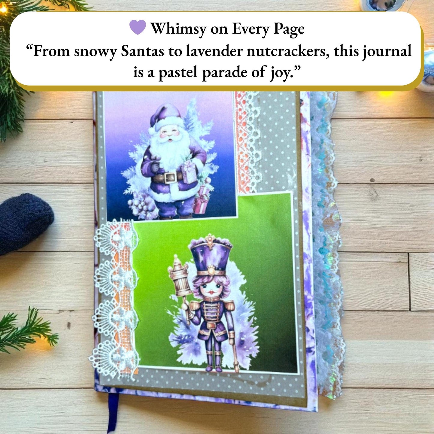Sugarplum Whispers Holiday Gift Set – Pastel Christmas Junk Journal + Quilted Zipper Pouch – Handmade Christmas Writing Set – Ready to Ship