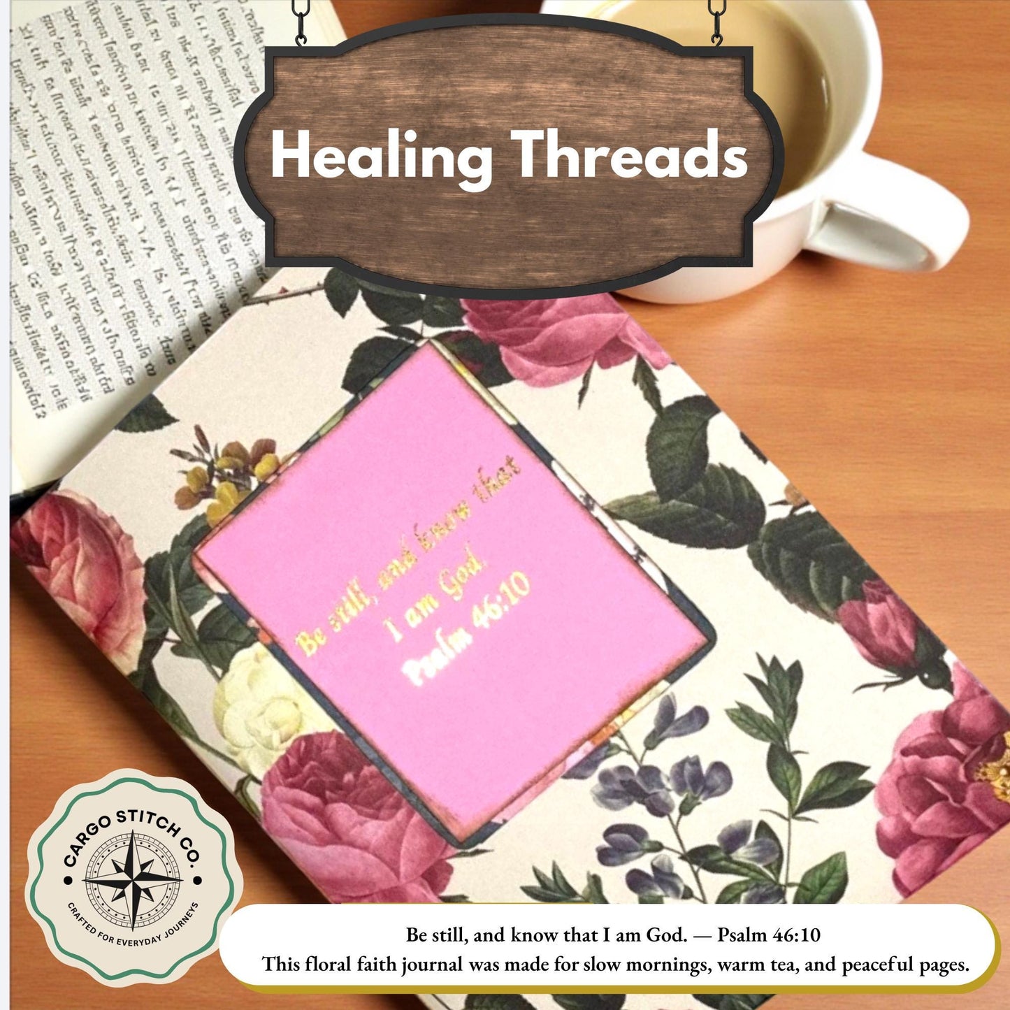 Be Still & Bloom – Faith Junk Journal with Psalm 46:10 | Handmade 5×7 Scripture Journal with Florals  Butterflies | Healing Threads