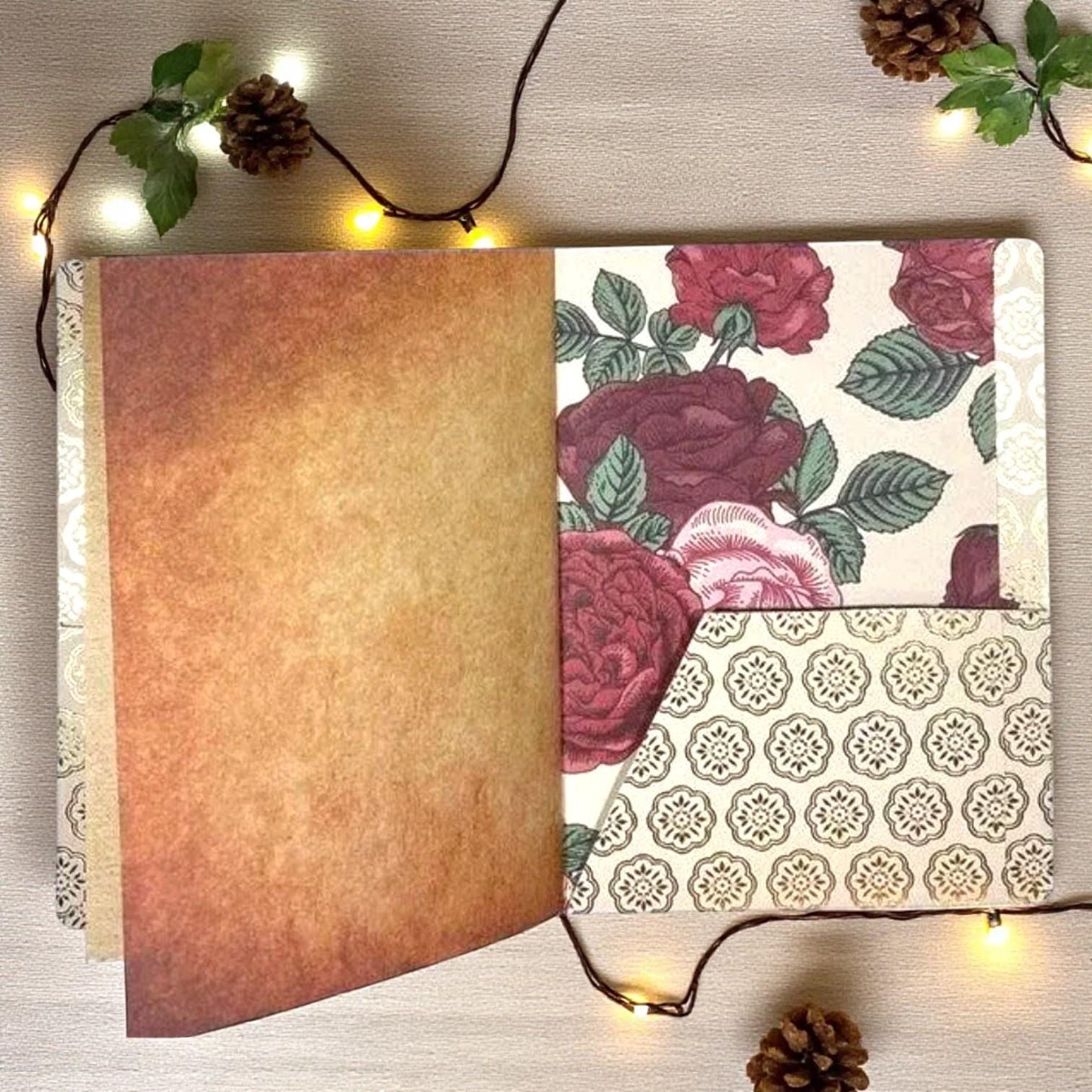 Sitting in the Rain – Grungy Floral Junk Journal | Handmade 5×7 Notebook with Pockets | Vintage-Inspired Art Journal for Reflection