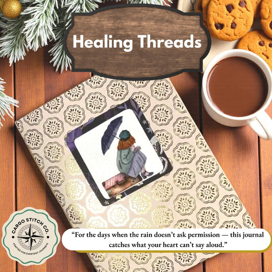 Sitting in the Rain – Grungy Floral Junk Journal | Handmade 5×7 Notebook with Pockets | Vintage-Inspired Art Journal for Reflection