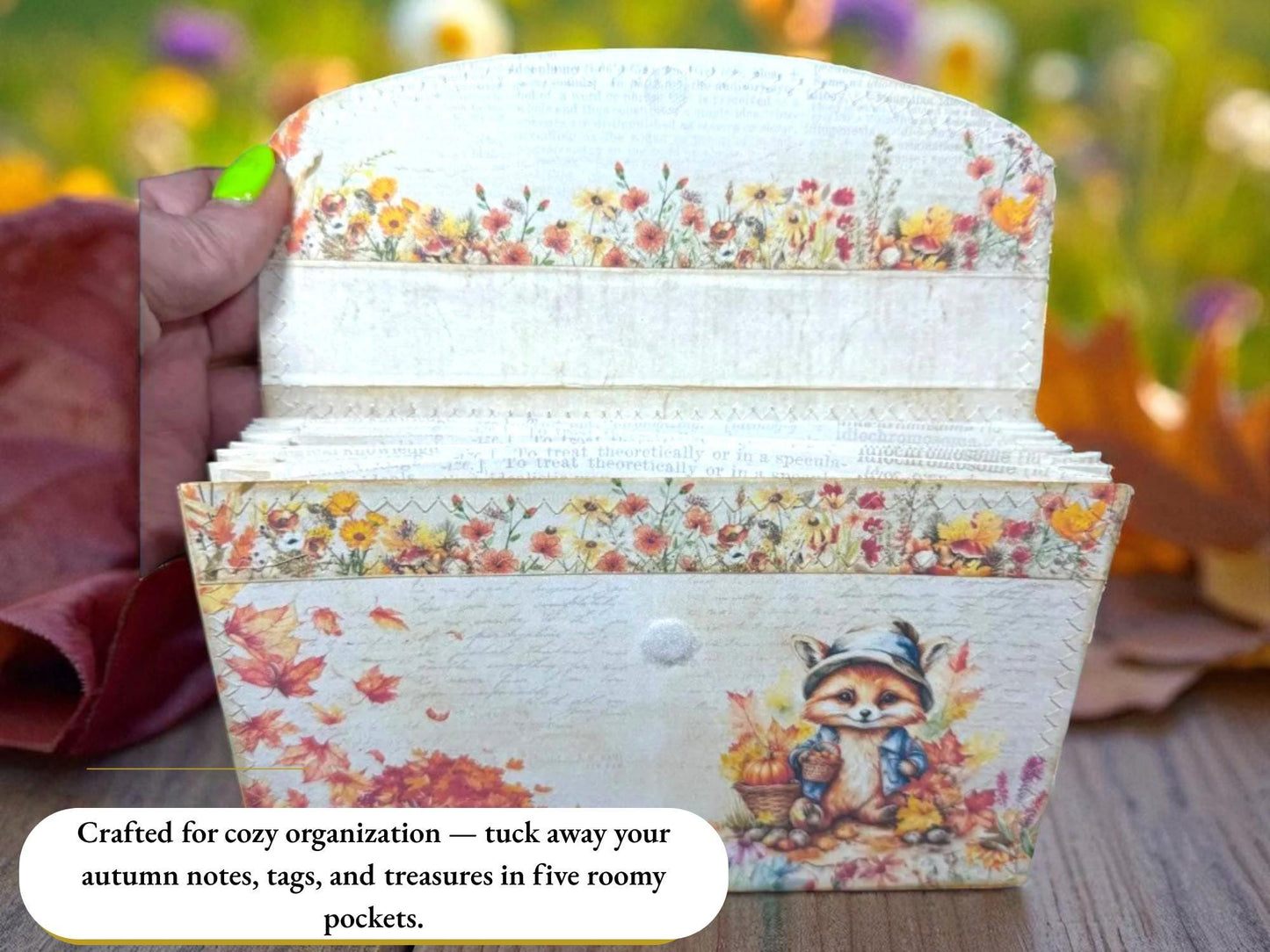 Whispers of Fall Accordion Folder – Woodland Fox Organizer | 11-Pocket Handmade File | Autumn Stationery Storage by Cargo Stitch Co.