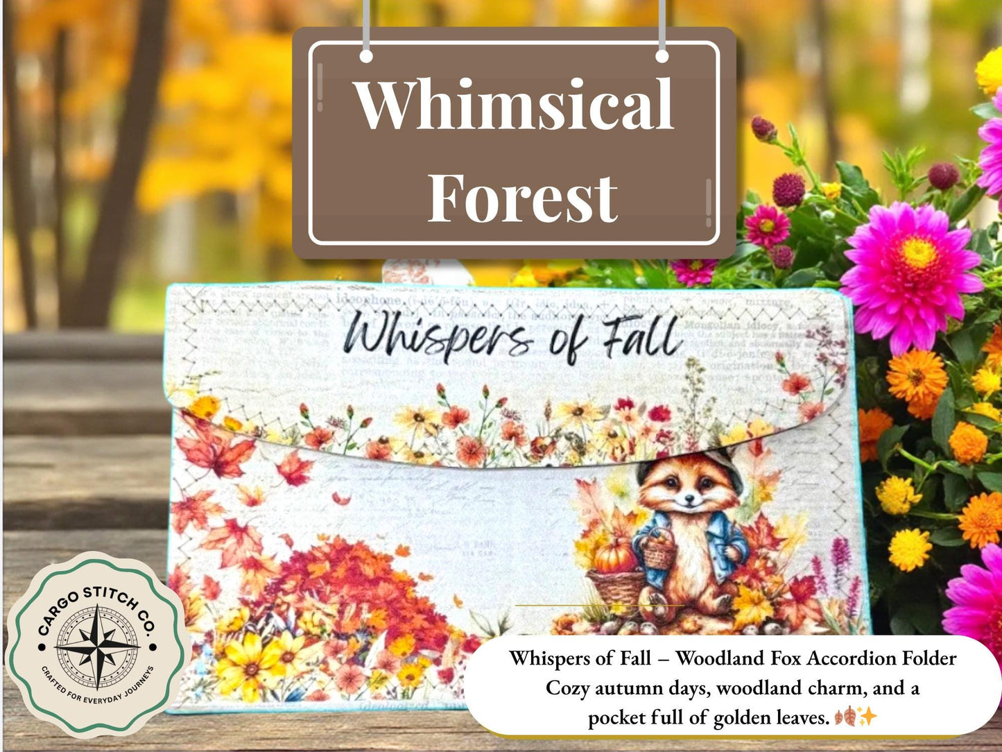 Whispers of Fall Accordion Folder – Woodland Fox Organizer | 11-Pocket Handmade File | Autumn Stationery Storage by Cargo Stitch Co.