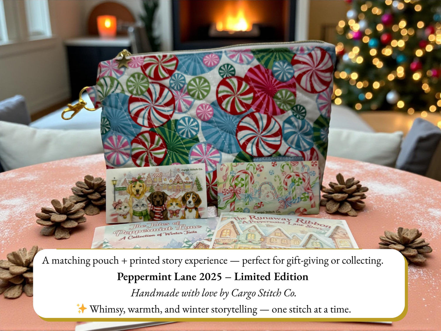 Scout’s Winter Tracks Christmas Pouch Peppermint Lane 2025 Limited Edition | Choose Your Size | Quilted Holiday Pouch Set by Cargo Stitch Co