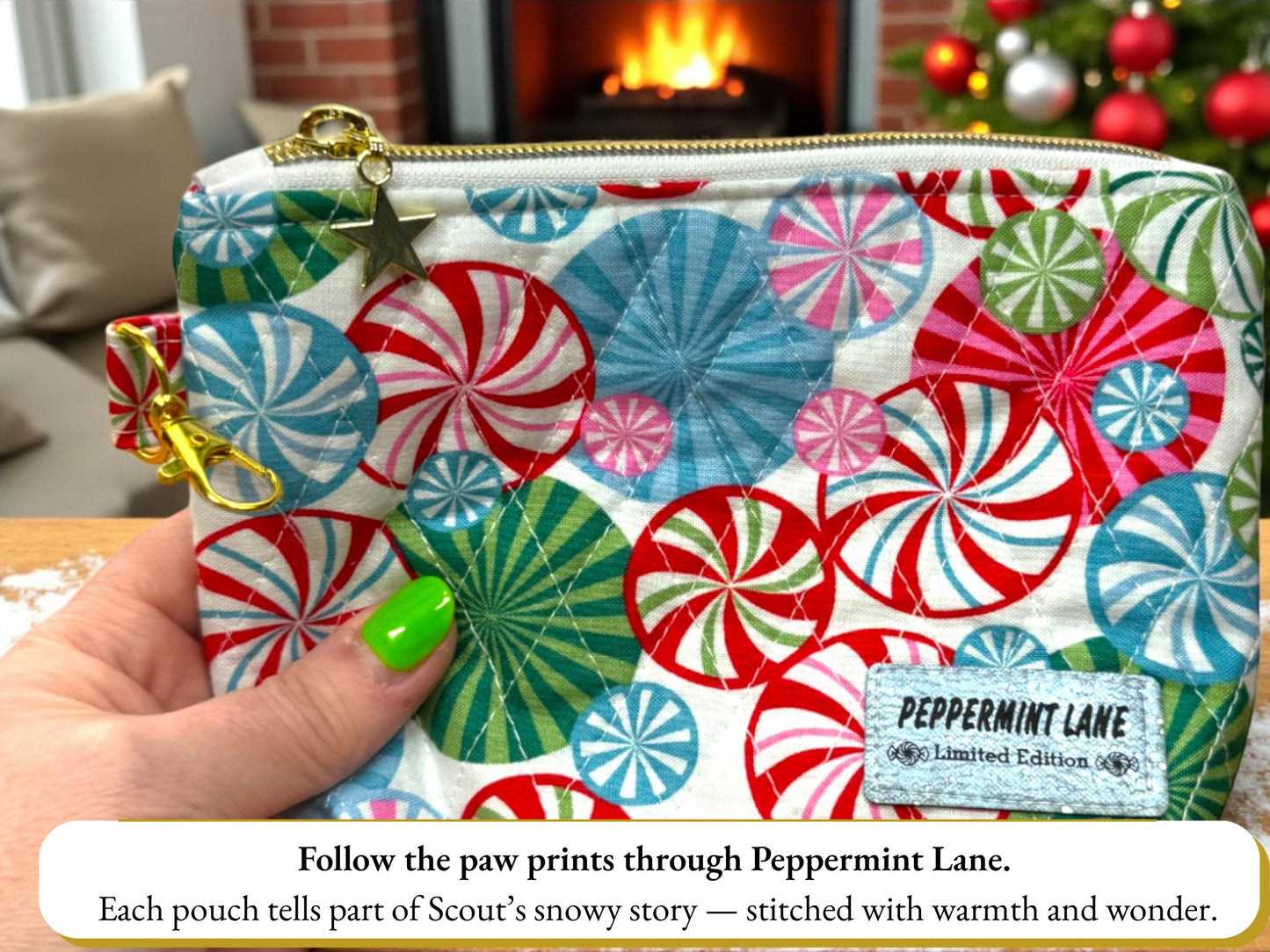 Scout’s Winter Tracks Christmas Pouch Peppermint Lane 2025 Limited Edition | Choose Your Size | Quilted Holiday Pouch Set by Cargo Stitch Co