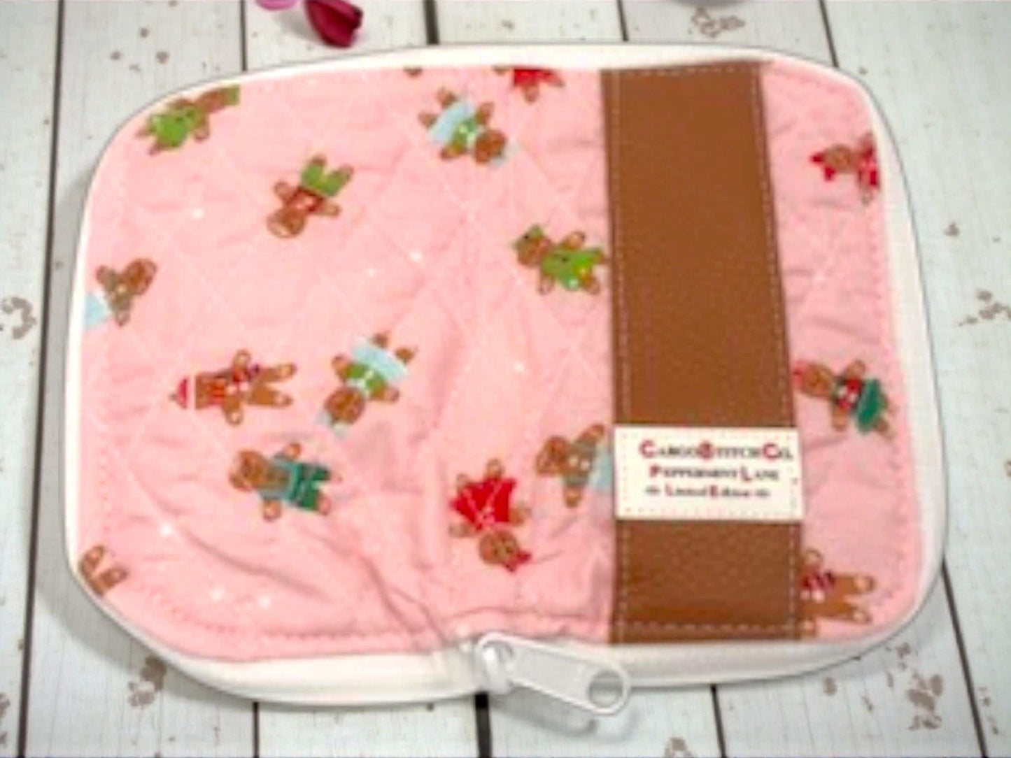 Pink Gingerbread Quilted Tea Wallet – 3.5x6 Peppermint Lane Tea Organizer with Faux Leather Accent | Cargo Stitch Co. Limited Edition Gift